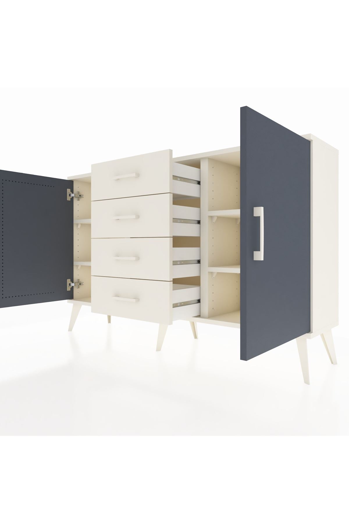 Arges Konsol 4 Raflı 4 Çekmeceli 2 Kapaklı 132x30x83 - S144M017V07A