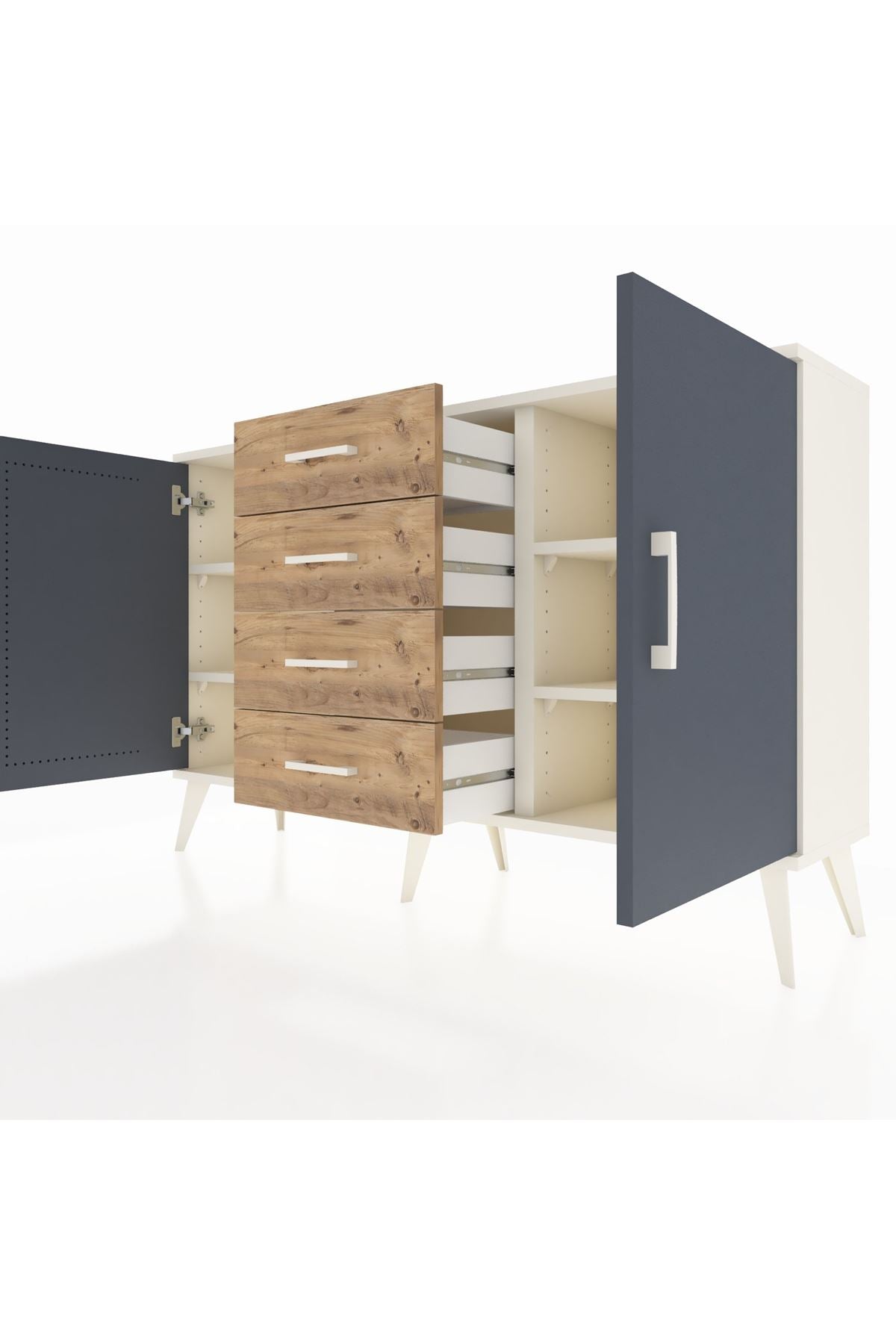 Arges Konsol 4 Raflı 4 Çekmeceli 2 Kapaklı 132x30x83 - S144M017V09A