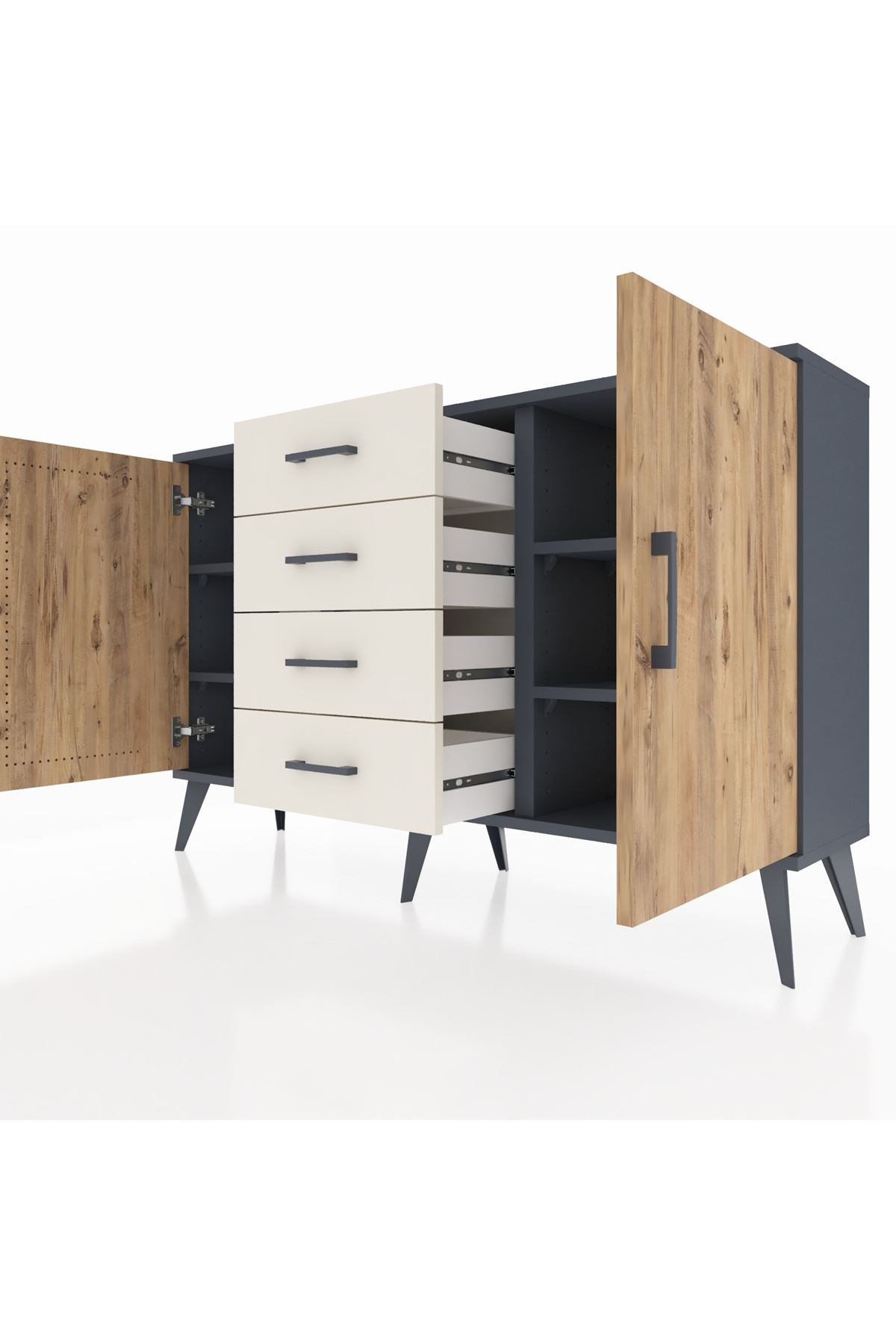 Arges Konsol 4 Raflı 4 Çekmeceli 2 Kapaklı 132x30x83 - S144M017V10A