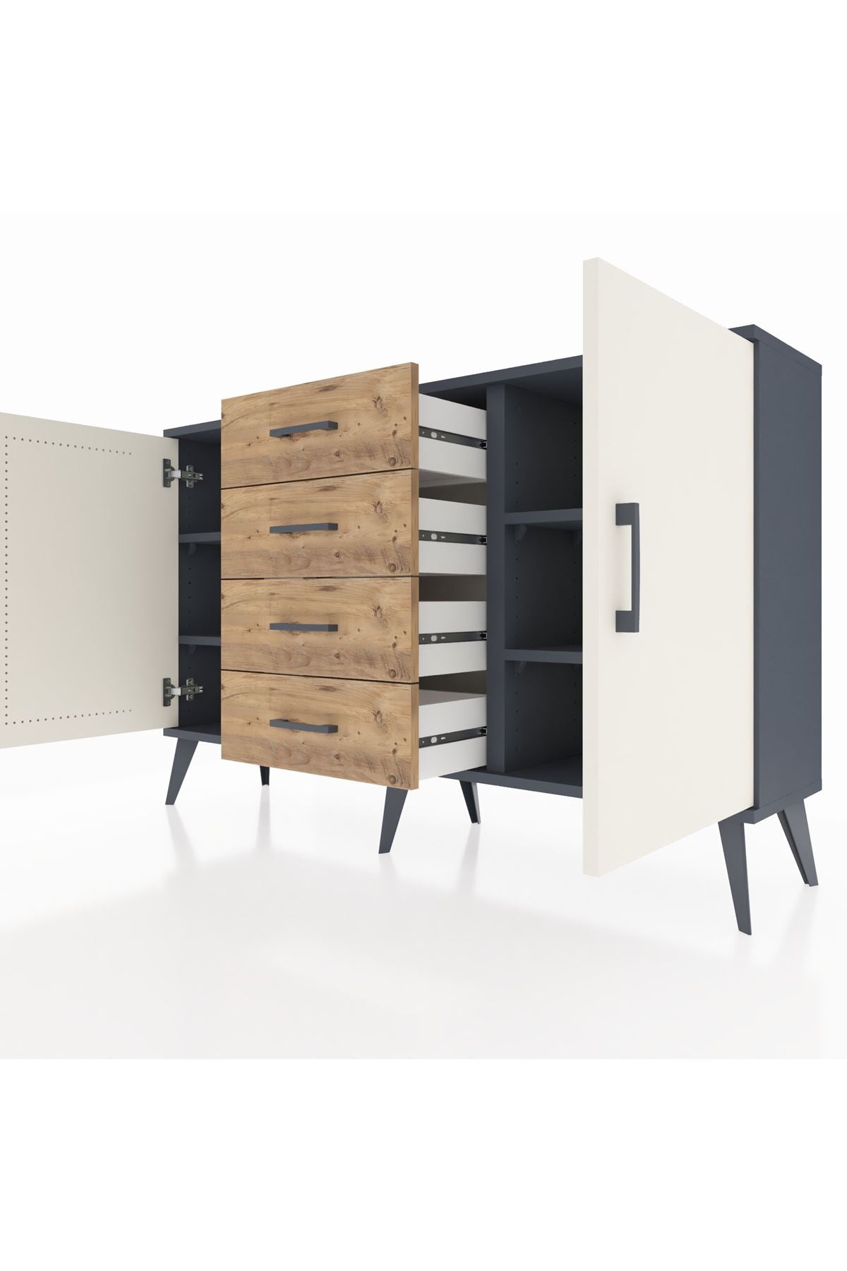 Arges Konsol 4 Raflı 4 Çekmeceli 2 Kapaklı 132x30x83 - S144M017V15A