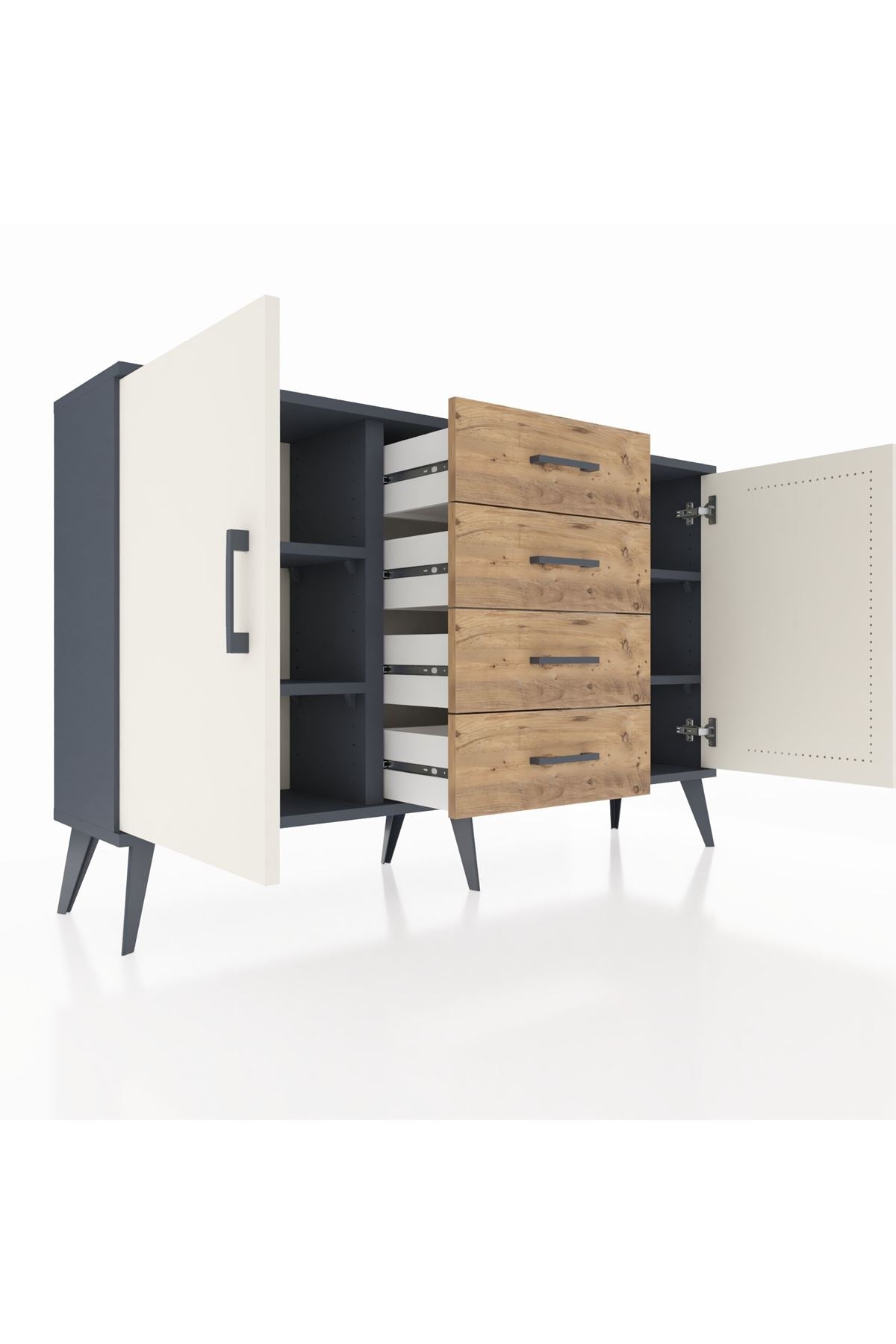 Arges Konsol 4 Raflı 4 Çekmeceli 2 Kapaklı 132x30x83 - S144M017V15A