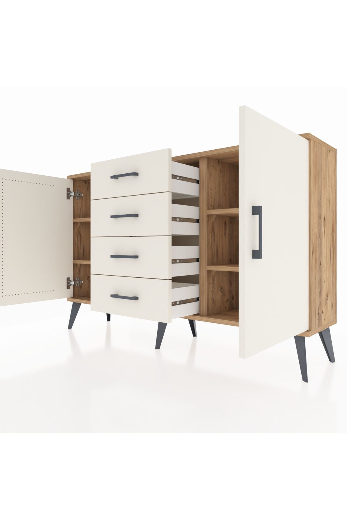 Arges Konsol 4 Raflı 4 Çekmeceli 2 Kapaklı 132x30x83 - S144M017V22A