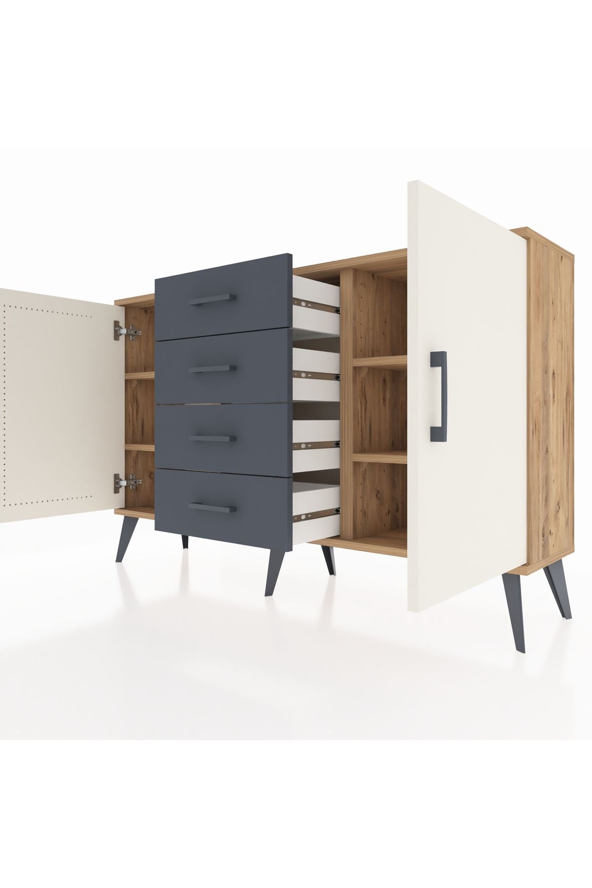 Arges Konsol 4 Raflı 4 Çekmeceli 2 Kapaklı 132x30x83 - S144M017V23A