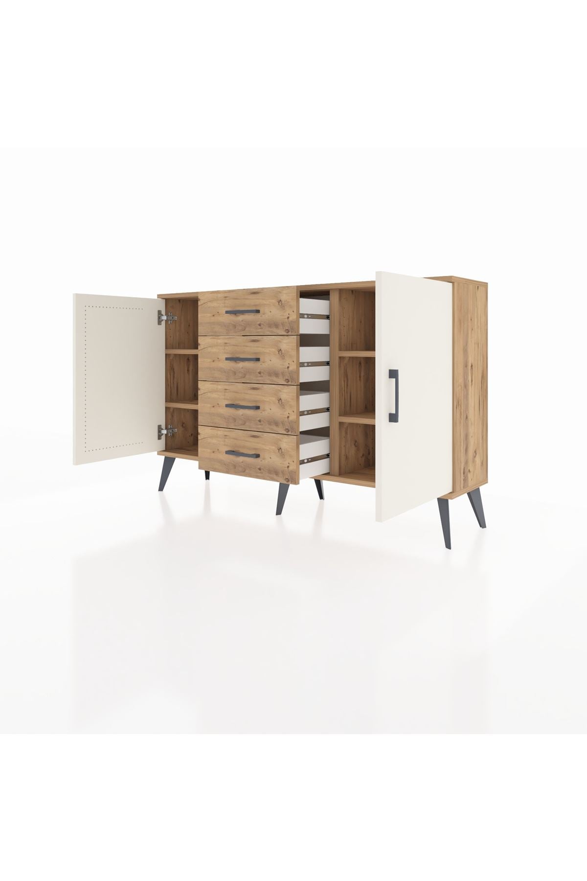 Arges Konsol 4 Raflı 4 Çekmeceli 2 Kapaklı 132x30x83 - S144M017V24A