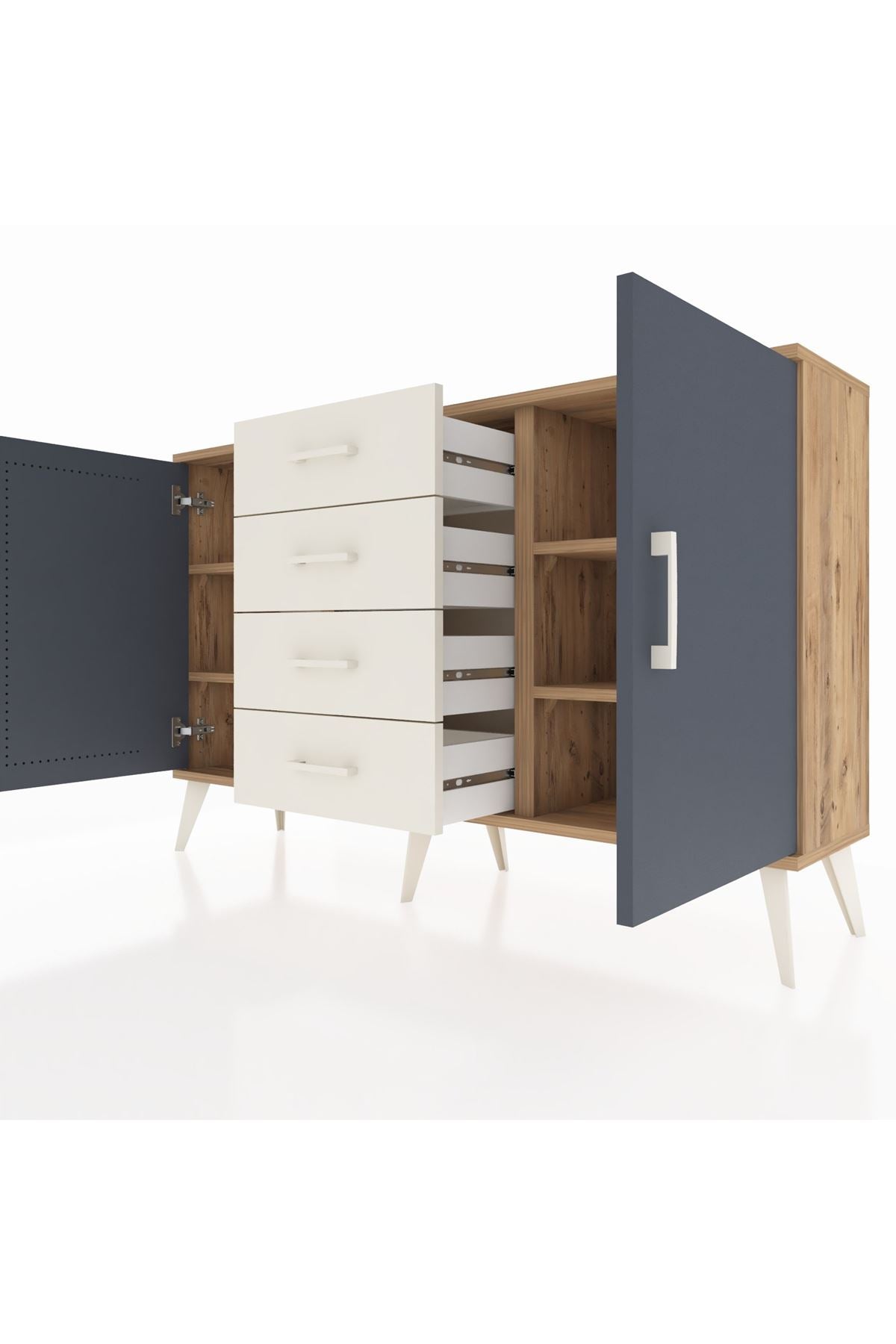 Arges Konsol 4 Raflı 4 Çekmeceli 2 Kapaklı 132x30x83 - S144M017V25A