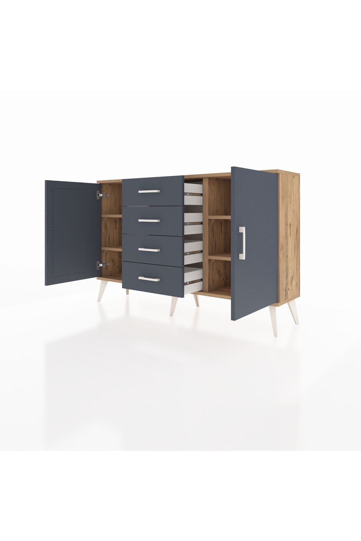 Arges Konsol 4 Raflı 4 Çekmeceli 2 Kapaklı 132x30x83 - S144M017V26A