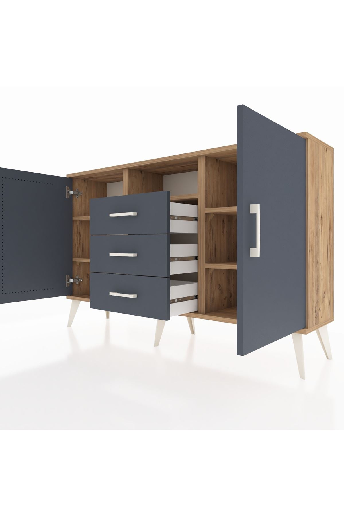 Arges Konsol 5 Raflı 3 Çekmeceli 2 Kapaklı 132x30x83 - S144M018V26A