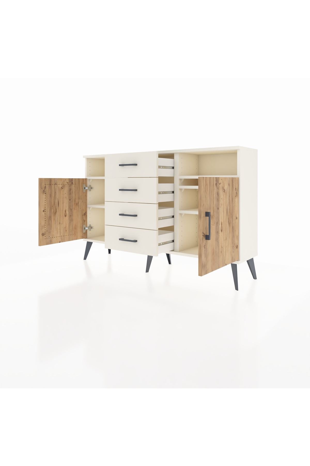 Arges Konsol 4 Raflı 4 Çekmeceli 2 Kapaklı 132x30x83 - S144M019V01A