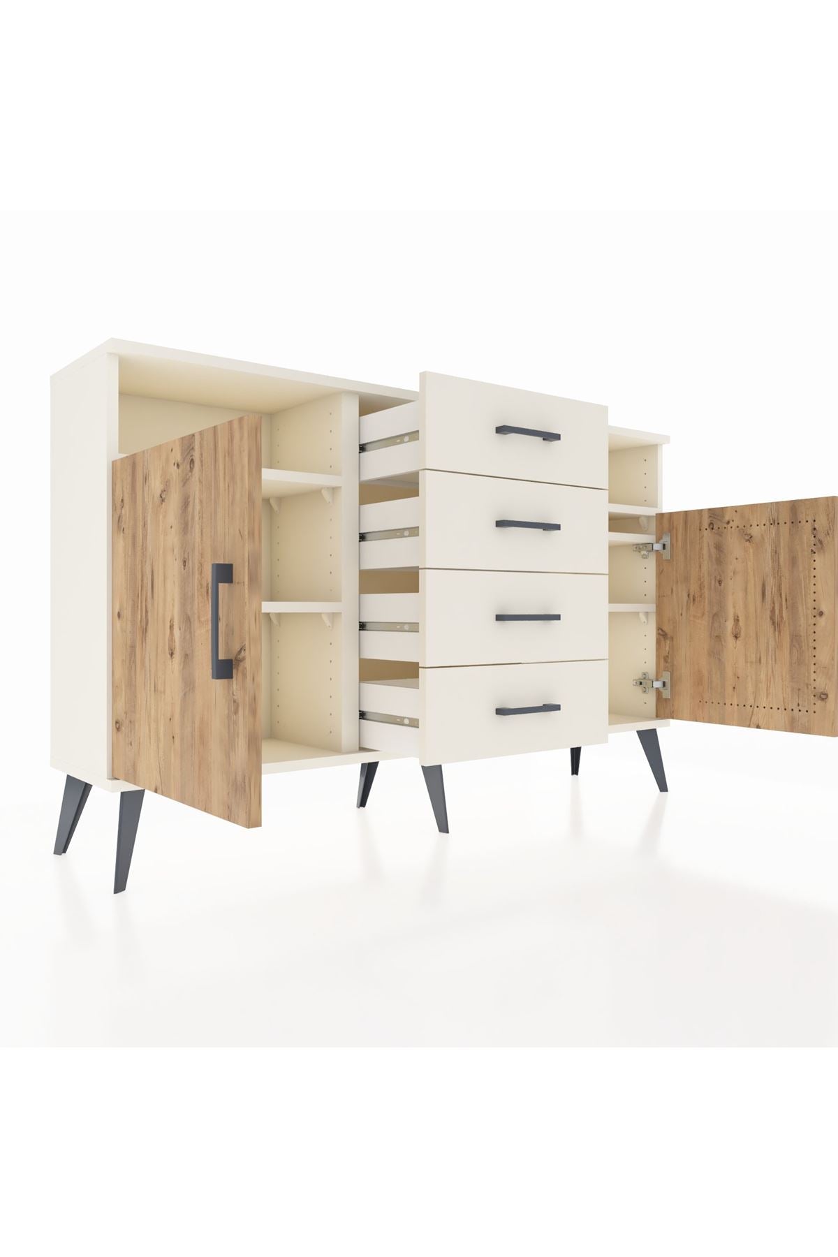Arges Konsol 4 Raflı 4 Çekmeceli 2 Kapaklı 132x30x83 - S144M019V01A