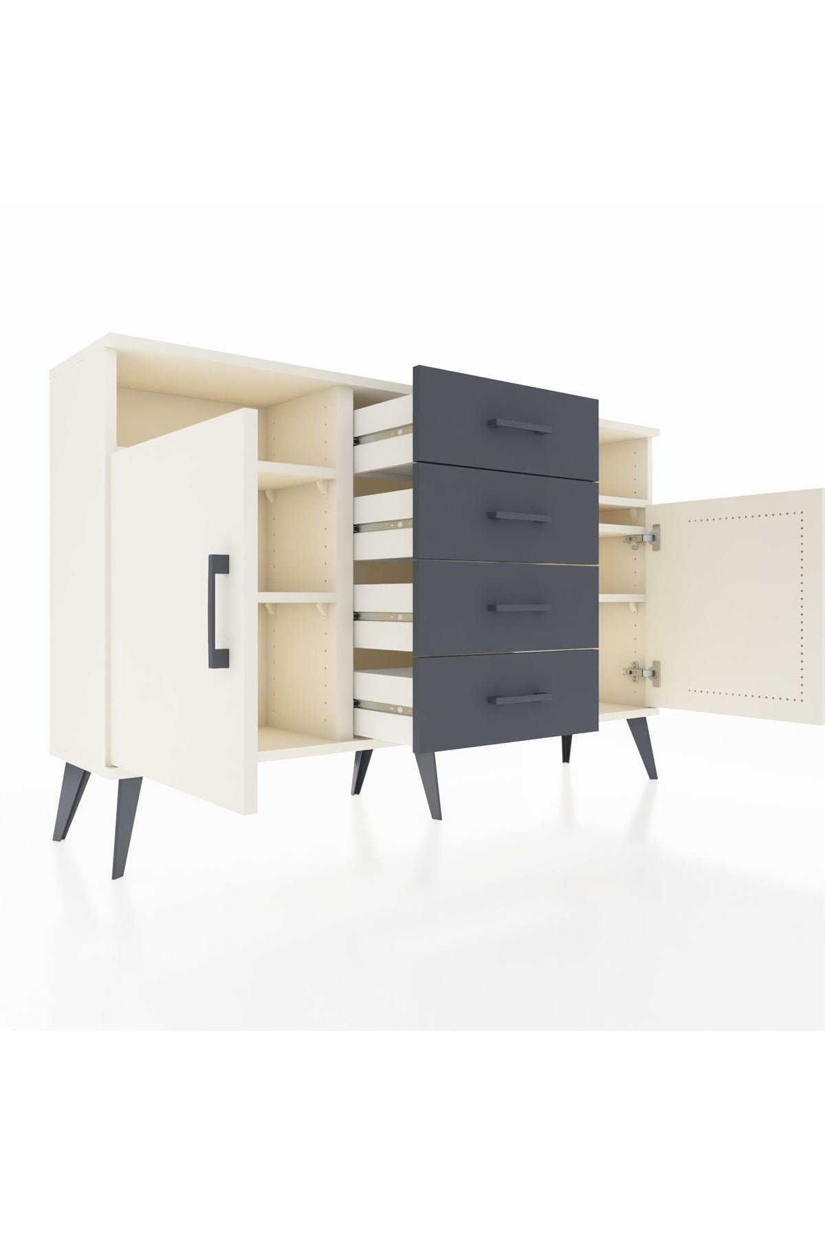 Arges Konsol 4 Raflı 4 Çekmeceli 2 Kapaklı 132x30x83 - S144M019V05A