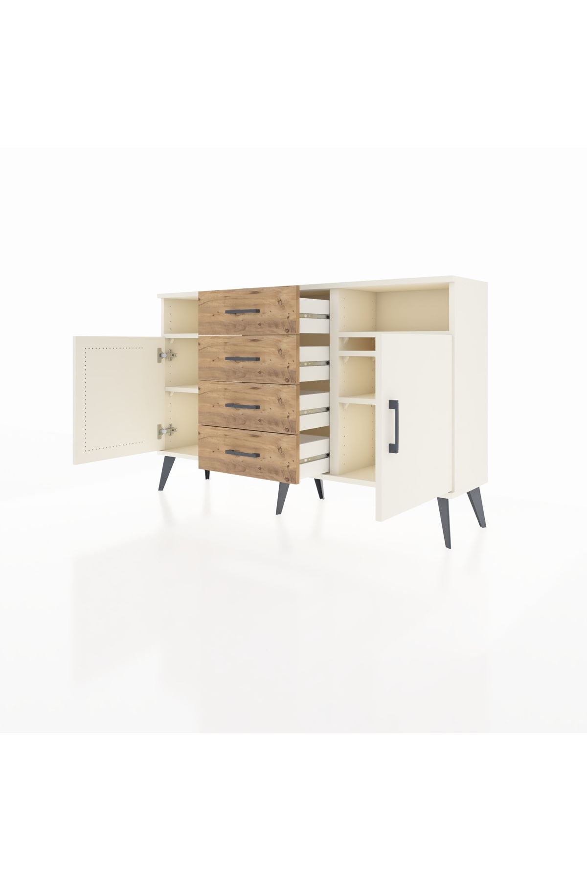 Arges Konsol 4 Raflı 4 Çekmeceli 2 Kapaklı 132x30x83 - S144M019V06A