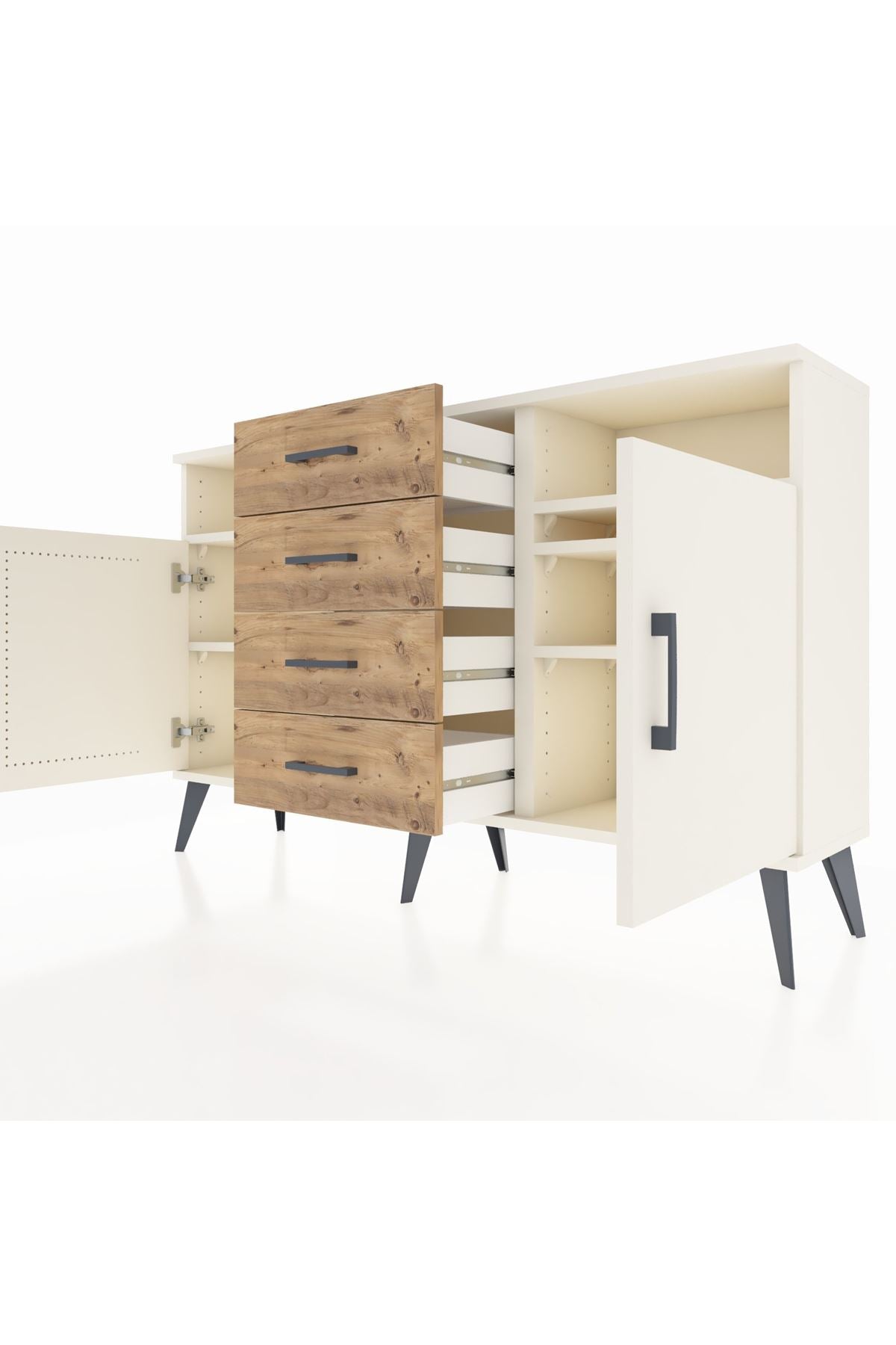 Arges Konsol 4 Raflı 4 Çekmeceli 2 Kapaklı 132x30x83 - S144M019V06A