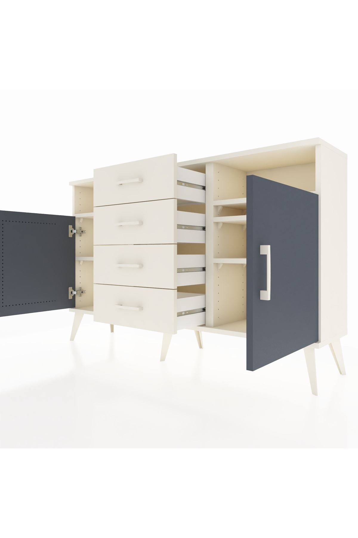 Arges Konsol 4 Raflı 4 Çekmeceli 2 Kapaklı 132x30x83 - S144M019V07A