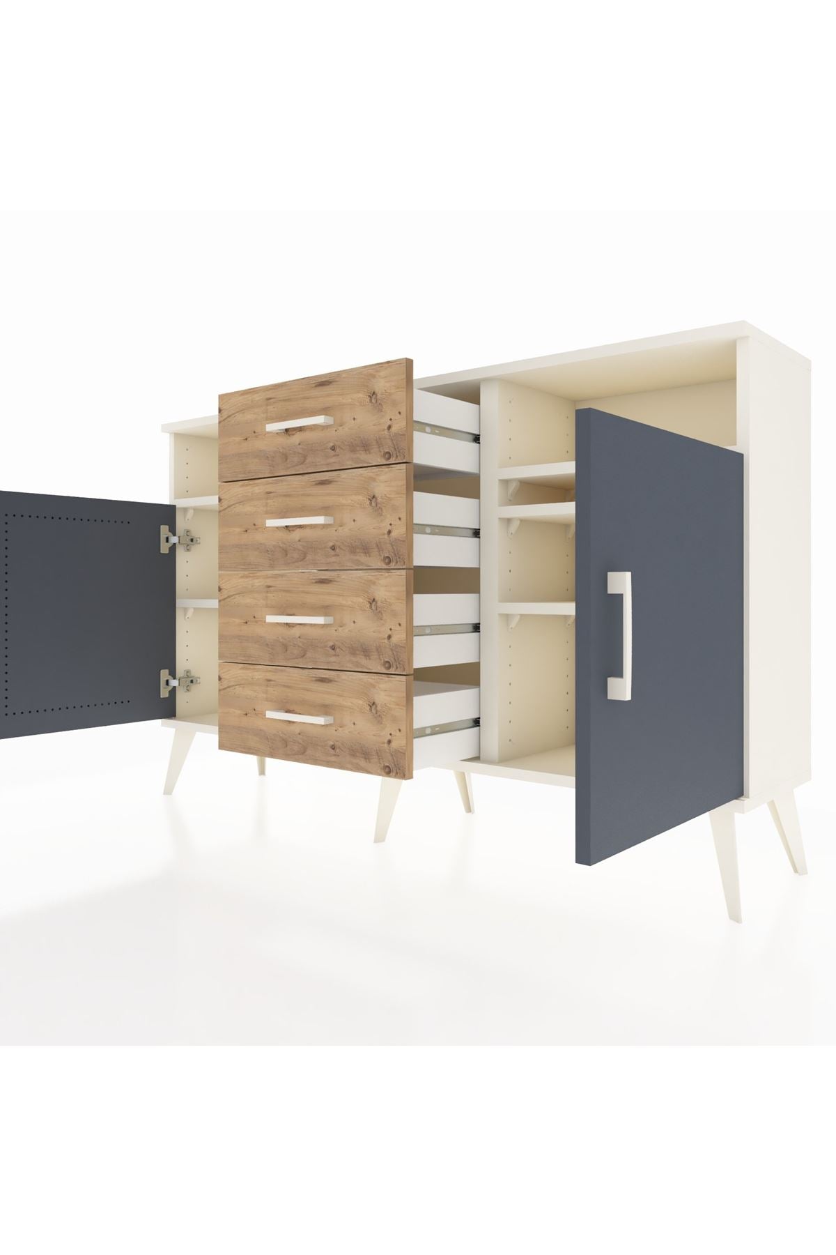 Arges Konsol 4 Raflı 4 Çekmeceli 2 Kapaklı 132x30x83 - S144M019V09A