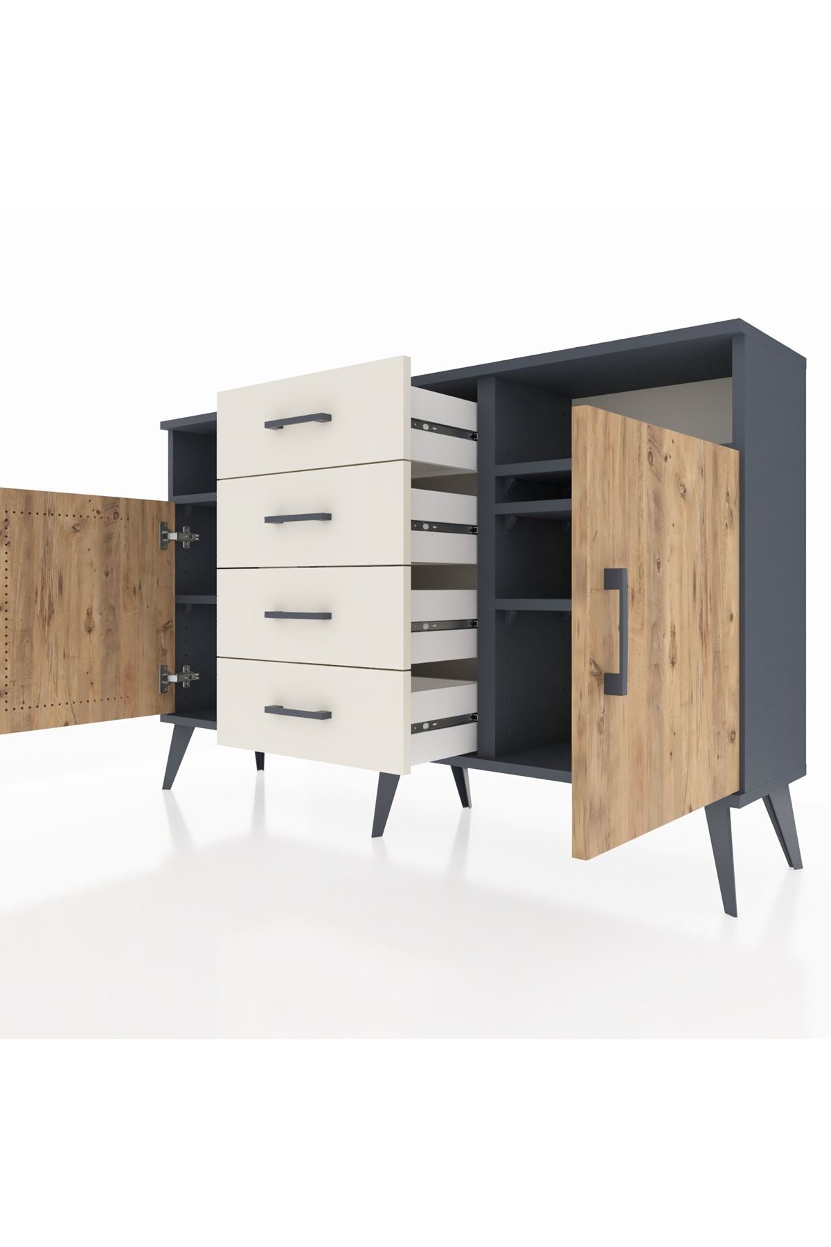 Arges Konsol 4 Raflı 4 Çekmeceli 2 Kapaklı 132x30x83 - S144M019V10A