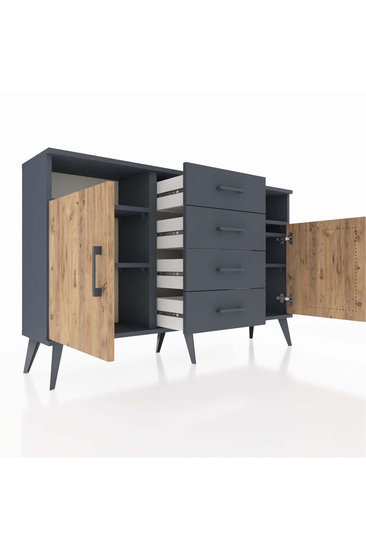 Arges Konsol 4 Raflı 4 Çekmeceli 2 Kapaklı 132x30x83 - S144M019V11A