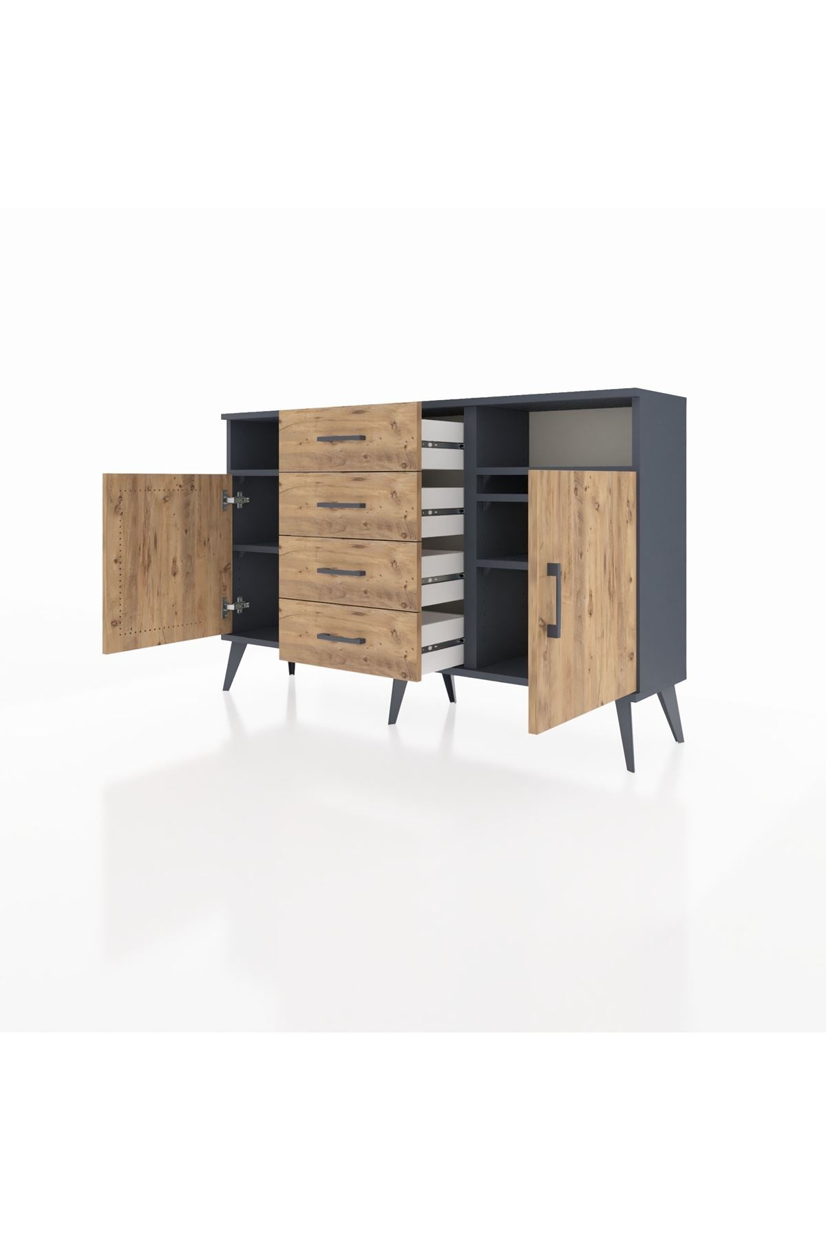 Arges Konsol 4 Raflı 4 Çekmeceli 2 Kapaklı 132x30x83 - S144M019V12A