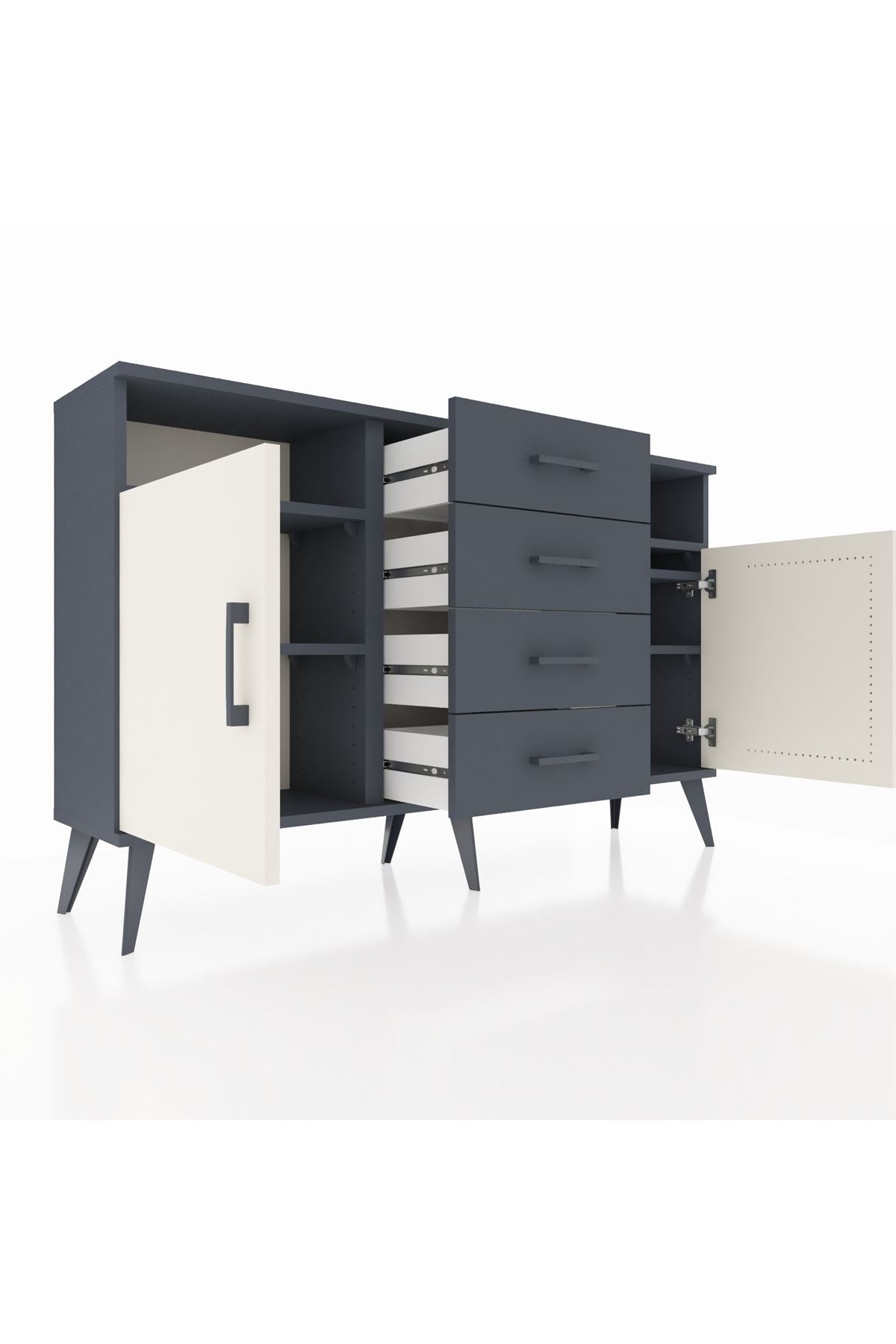 Arges Konsol 4 Raflı 4 Çekmeceli 2 Kapaklı 132x30x83 - S144M019V14A