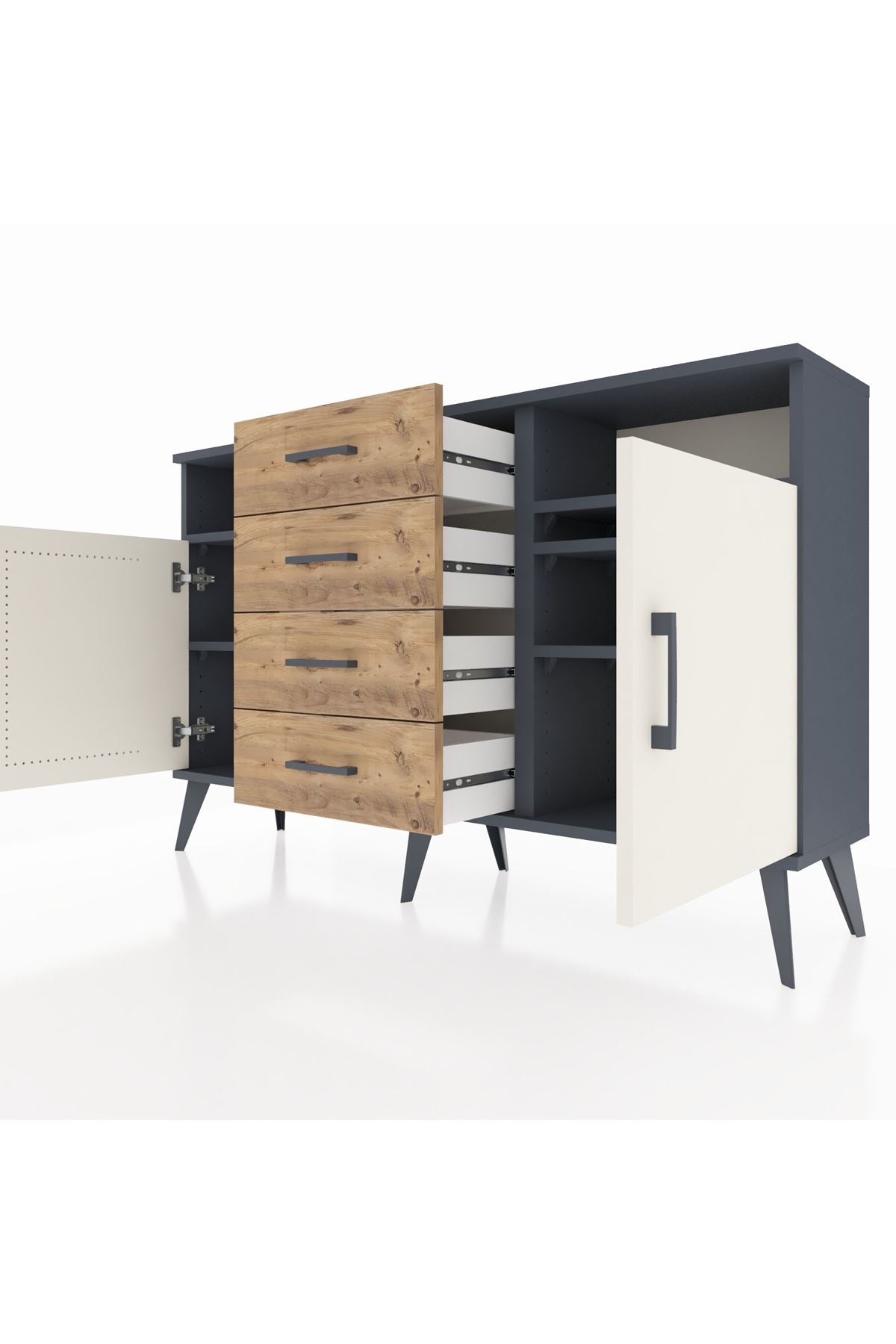 Arges Konsol 4 Raflı 4 Çekmeceli 2 Kapaklı 132x30x83 - S144M019V15A