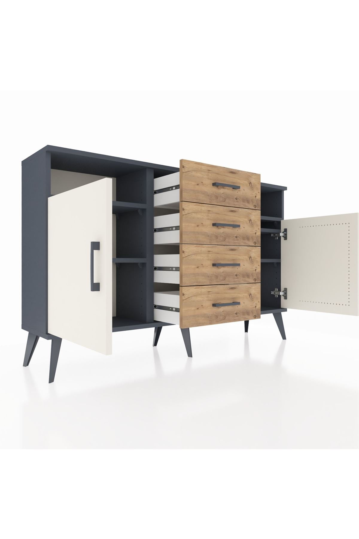 Arges Konsol 4 Raflı 4 Çekmeceli 2 Kapaklı 132x30x83 - S144M019V15A