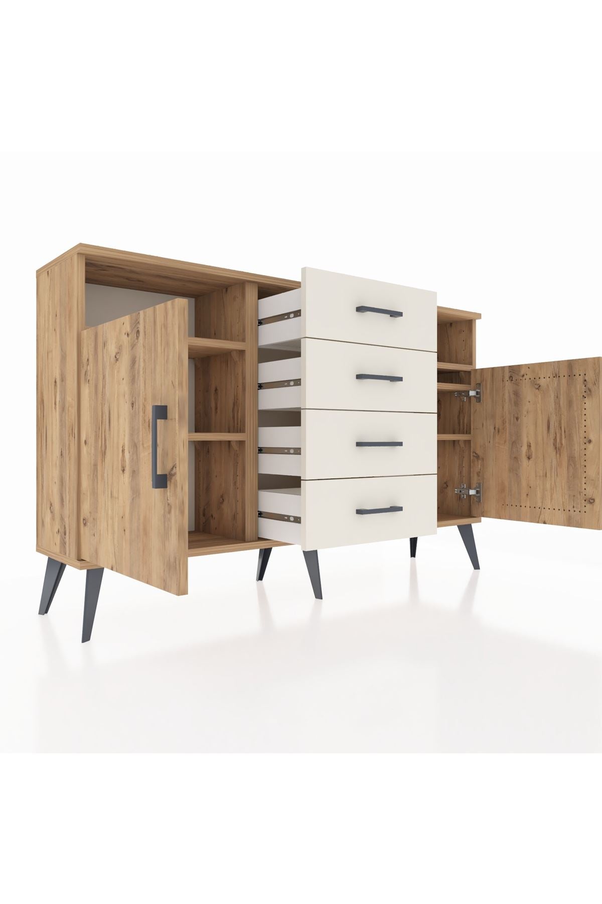 Arges Konsol 4 Raflı 4 Çekmeceli 2 Kapaklı 132x30x83 - S144M019V19A