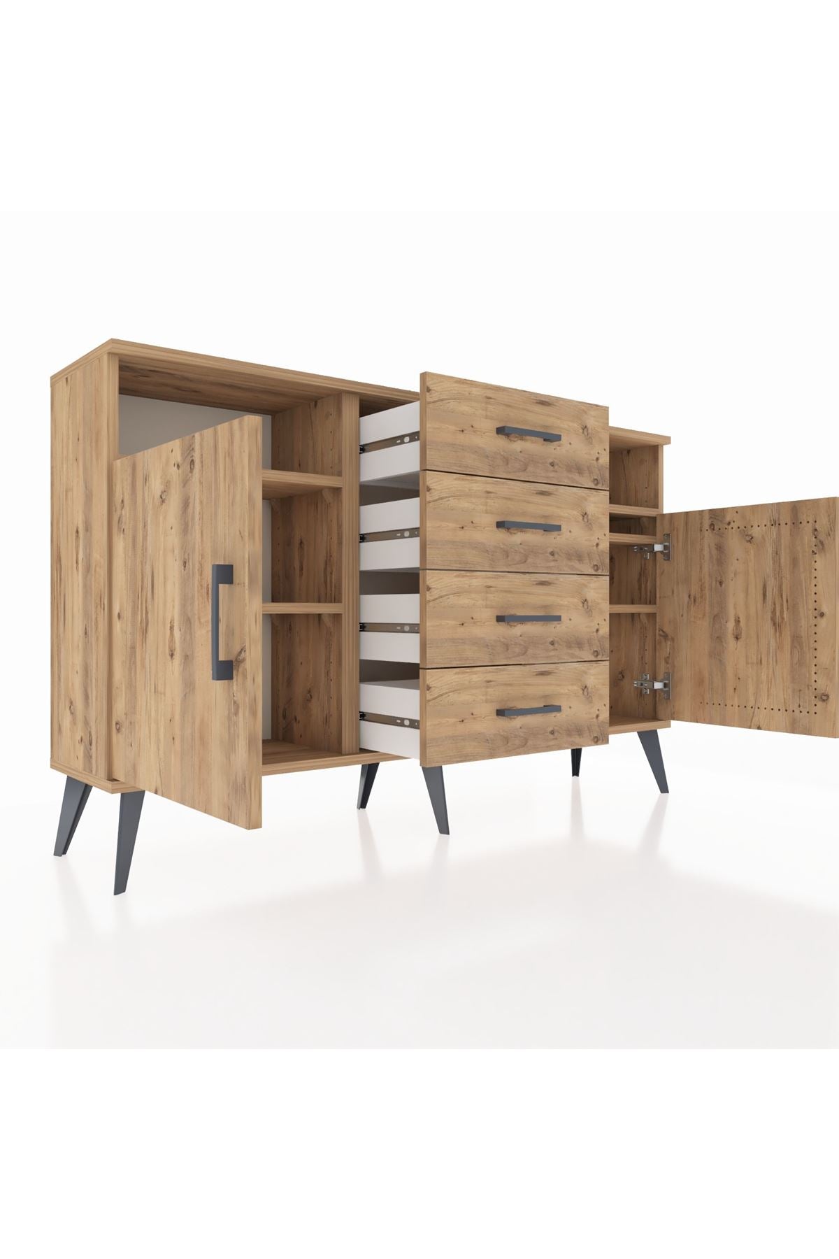Arges Konsol 4 Raflı 4 Çekmeceli 2 Kapaklı 132x30x83 - S144M019V21A