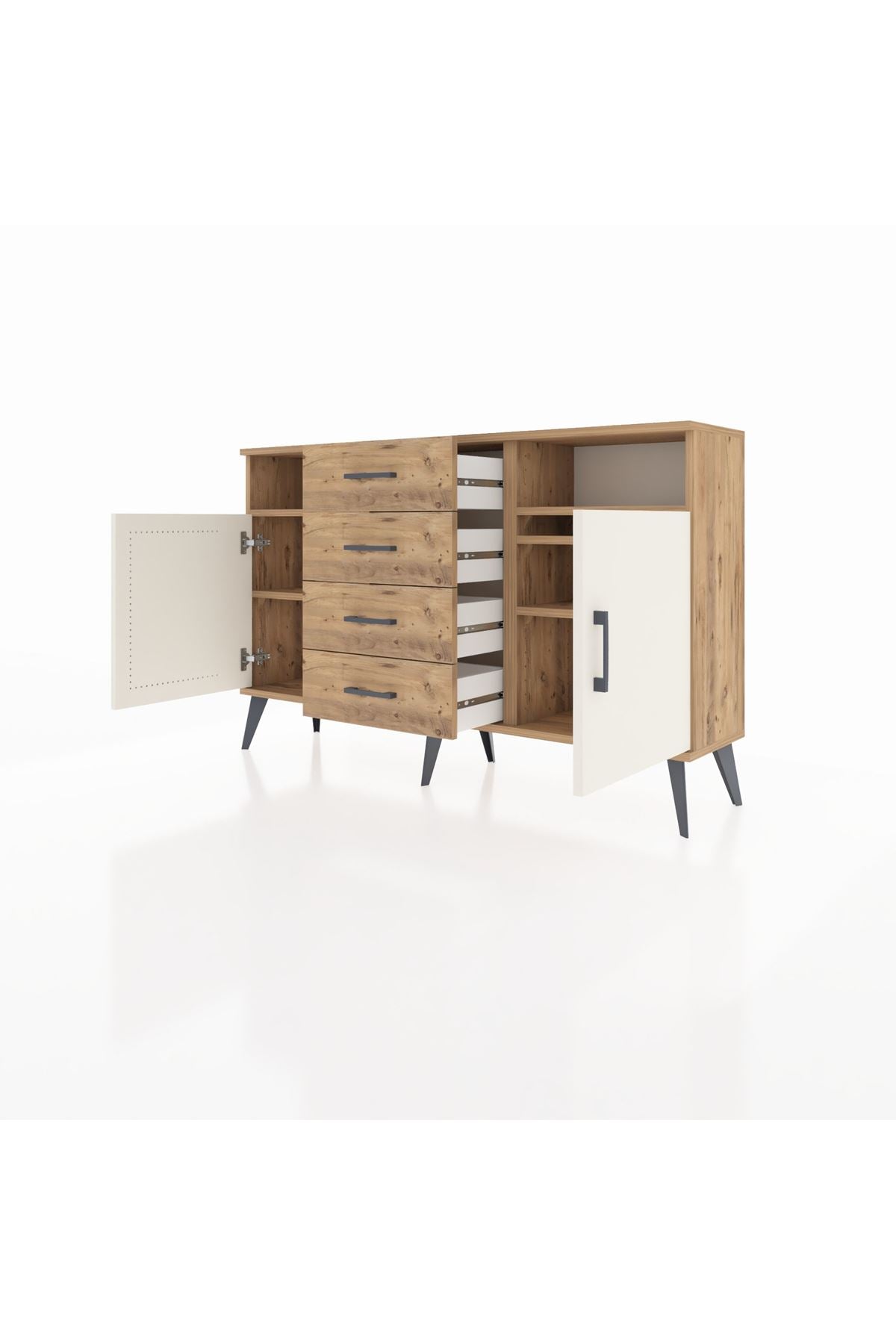 Arges Konsol 4 Raflı 4 Çekmeceli 2 Kapaklı 132x30x83 - S144M019V24A