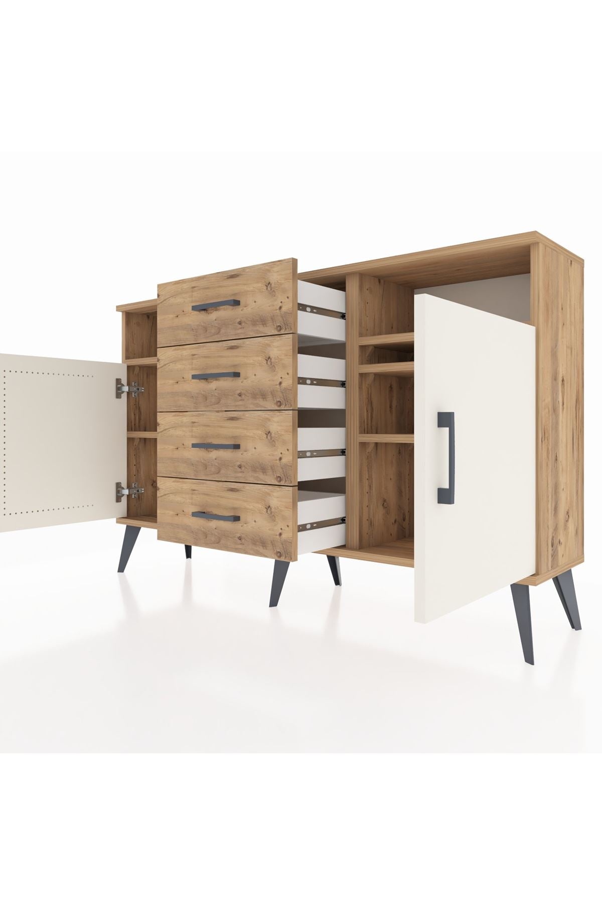Arges Konsol 4 Raflı 4 Çekmeceli 2 Kapaklı 132x30x83 - S144M019V24A