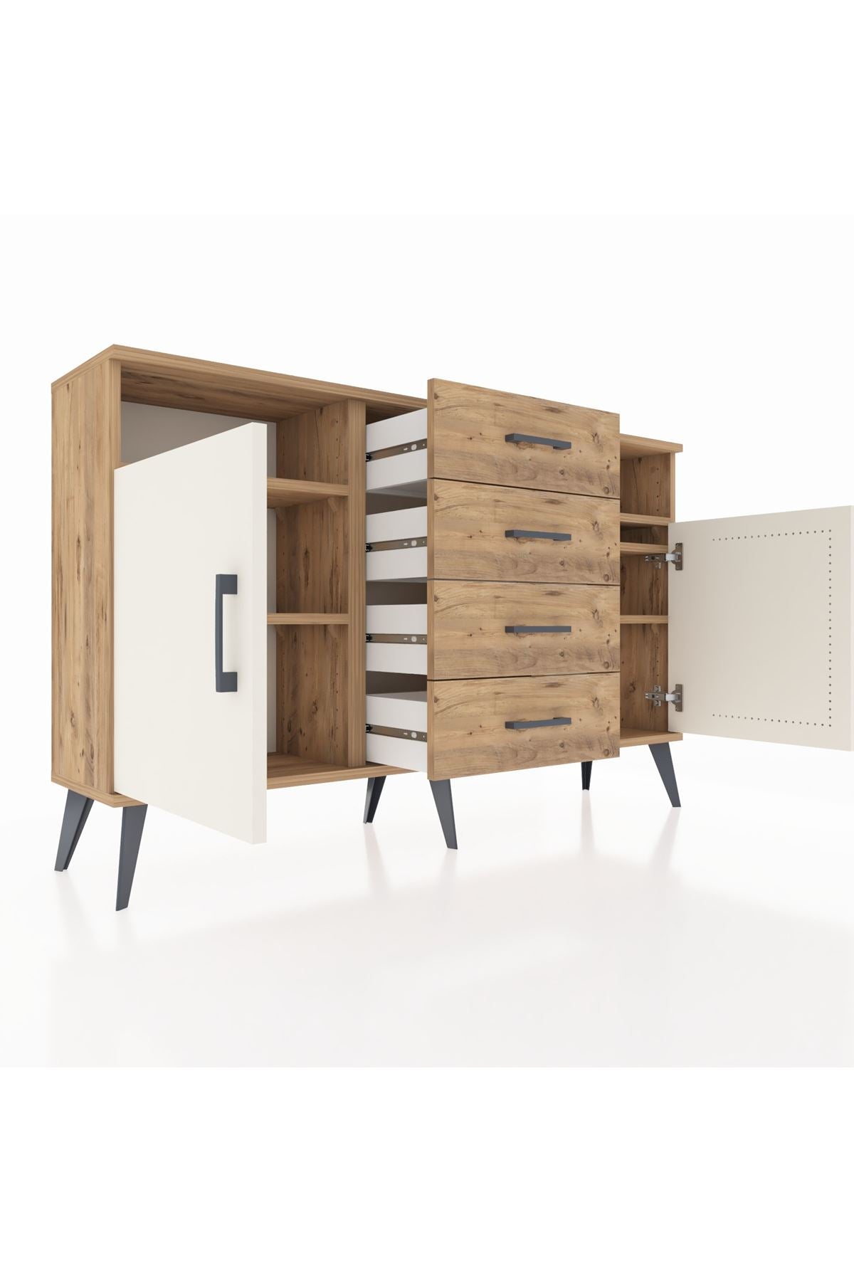 Arges Konsol 4 Raflı 4 Çekmeceli 2 Kapaklı 132x30x83 - S144M019V24A