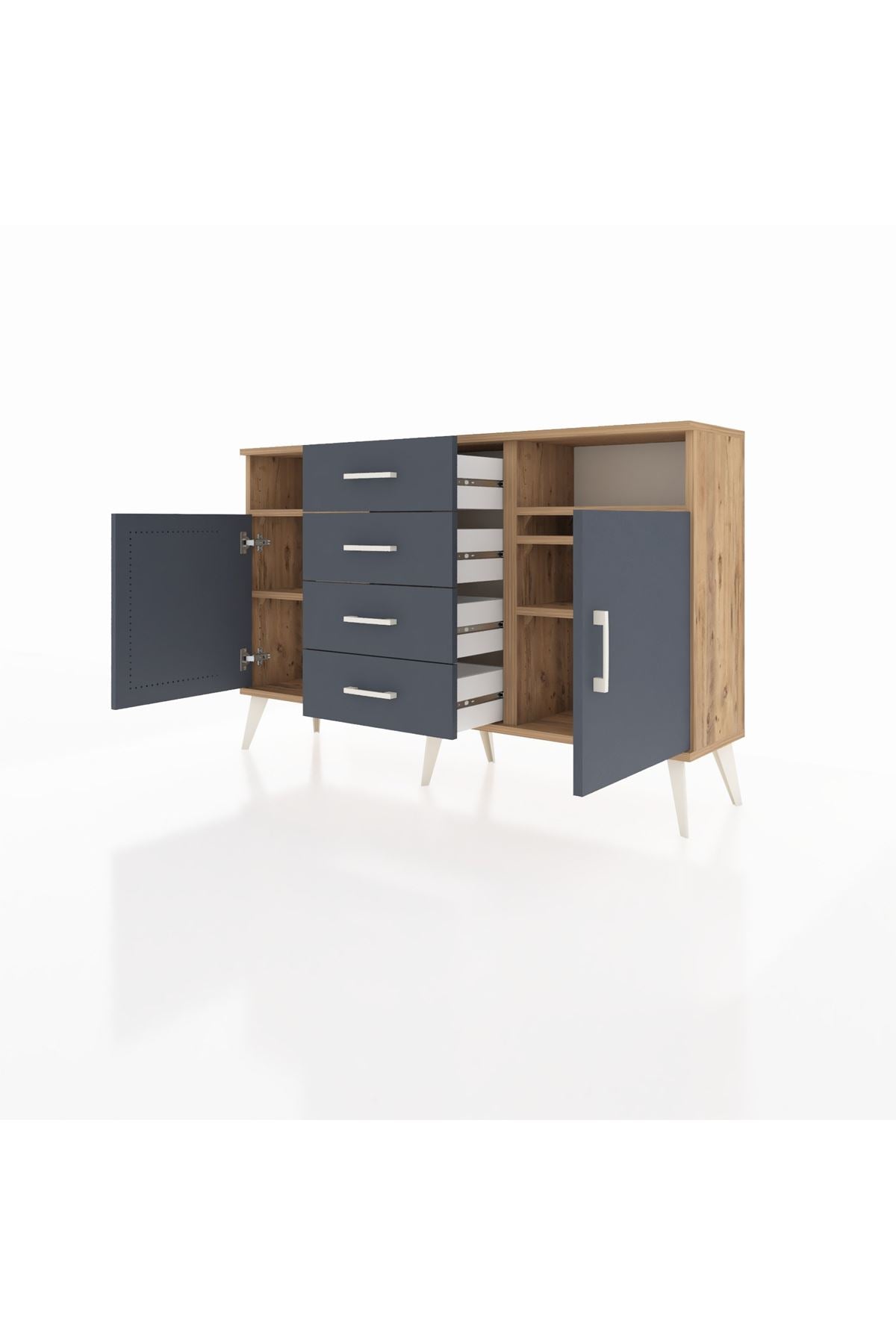 Arges Konsol 4 Raflı 4 Çekmeceli 2 Kapaklı 132x30x83 - S144M019V26A