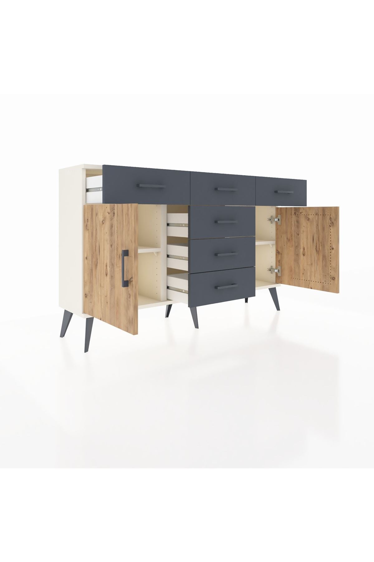 Arges Konsol 2 Raflı 6 Çekmeceli 2 Kapaklı 132x30x83 - S144M020V02A