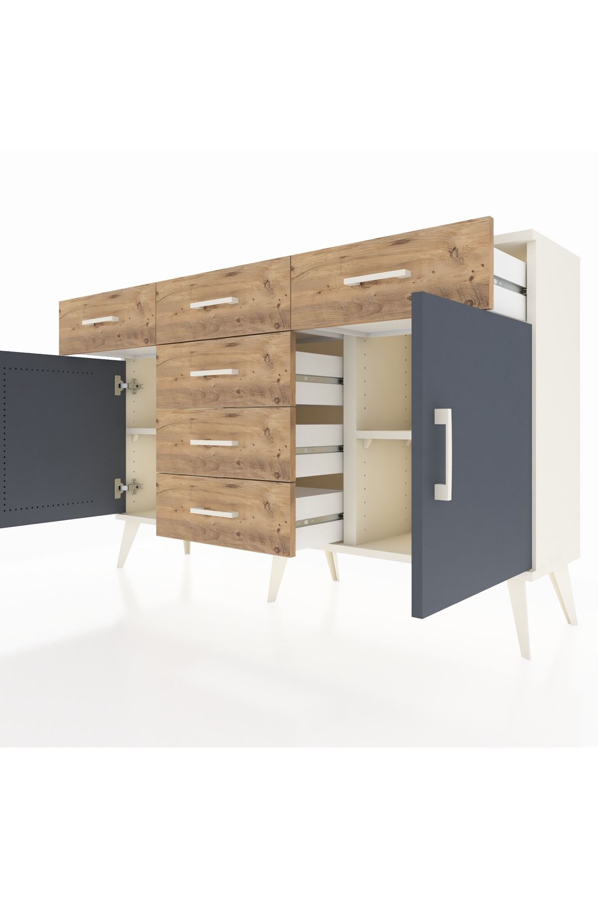Arges Konsol 2 Raflı 6 Çekmeceli 2 Kapaklı 132x30x83 - S144M020V09A