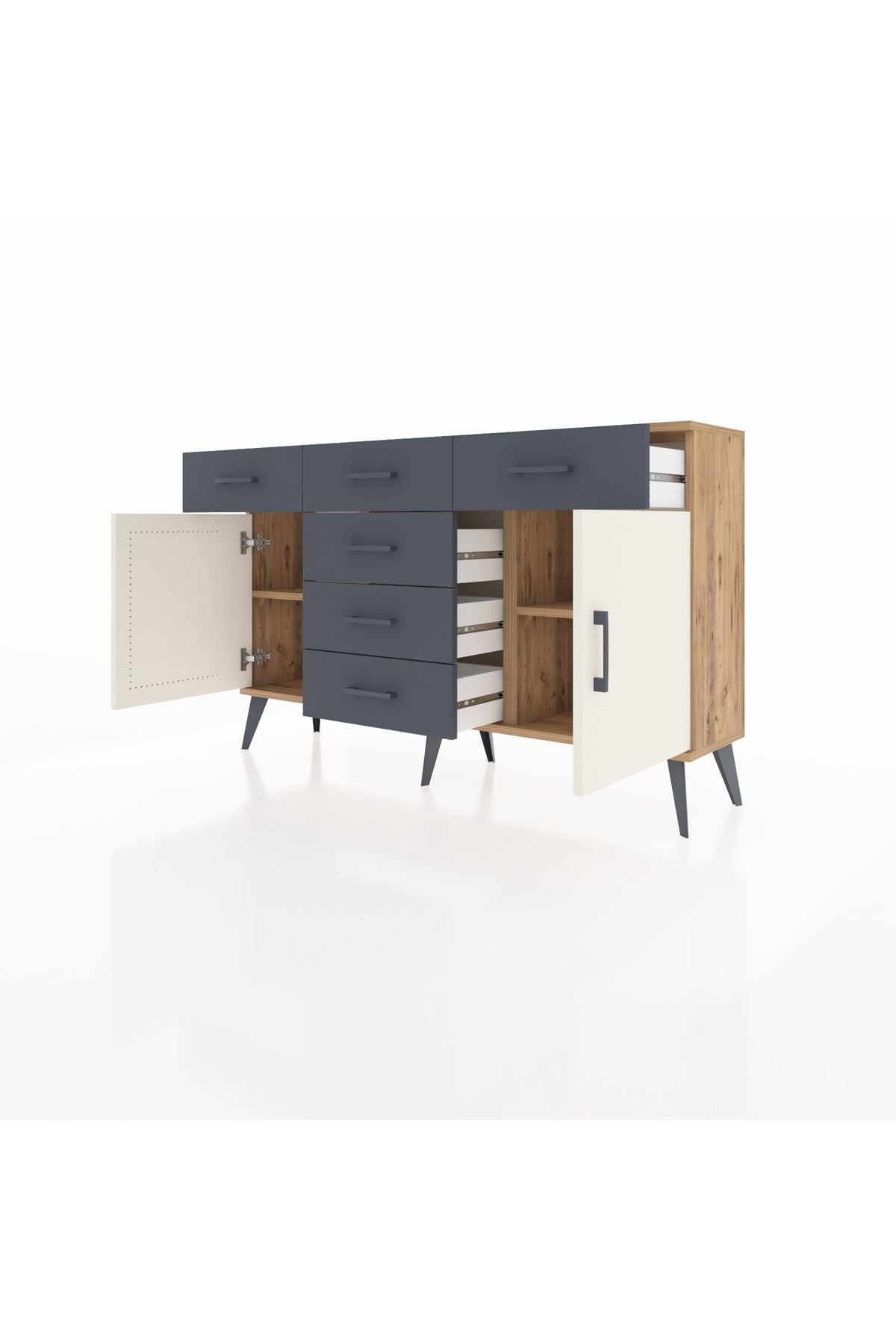 Arges Konsol 2 Raflı 6 Çekmeceli 2 Kapaklı 132x30x83 - S144M020V23A