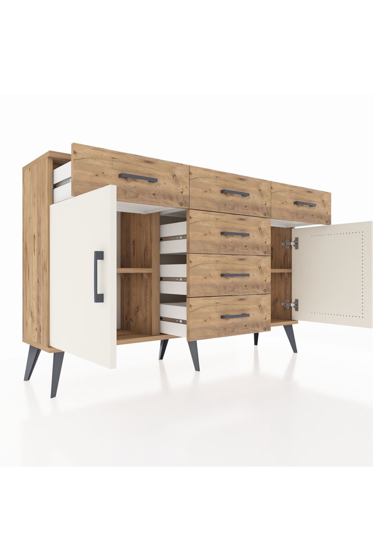Arges Konsol 2 Raflı 6 Çekmeceli 2 Kapaklı 132x30x83 - S144M020V24A