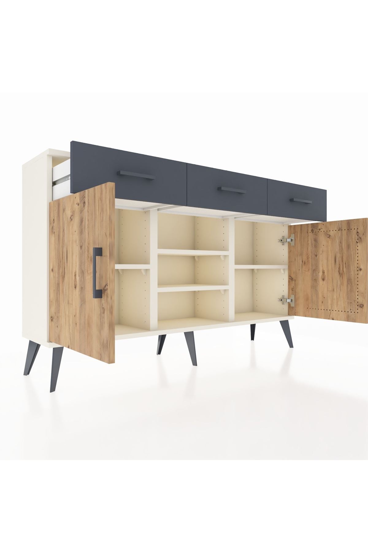 Arges Konsol 4 Raflı 3 Çekmeceli 2 Kapaklı 132x30x83 - S144M021V02A