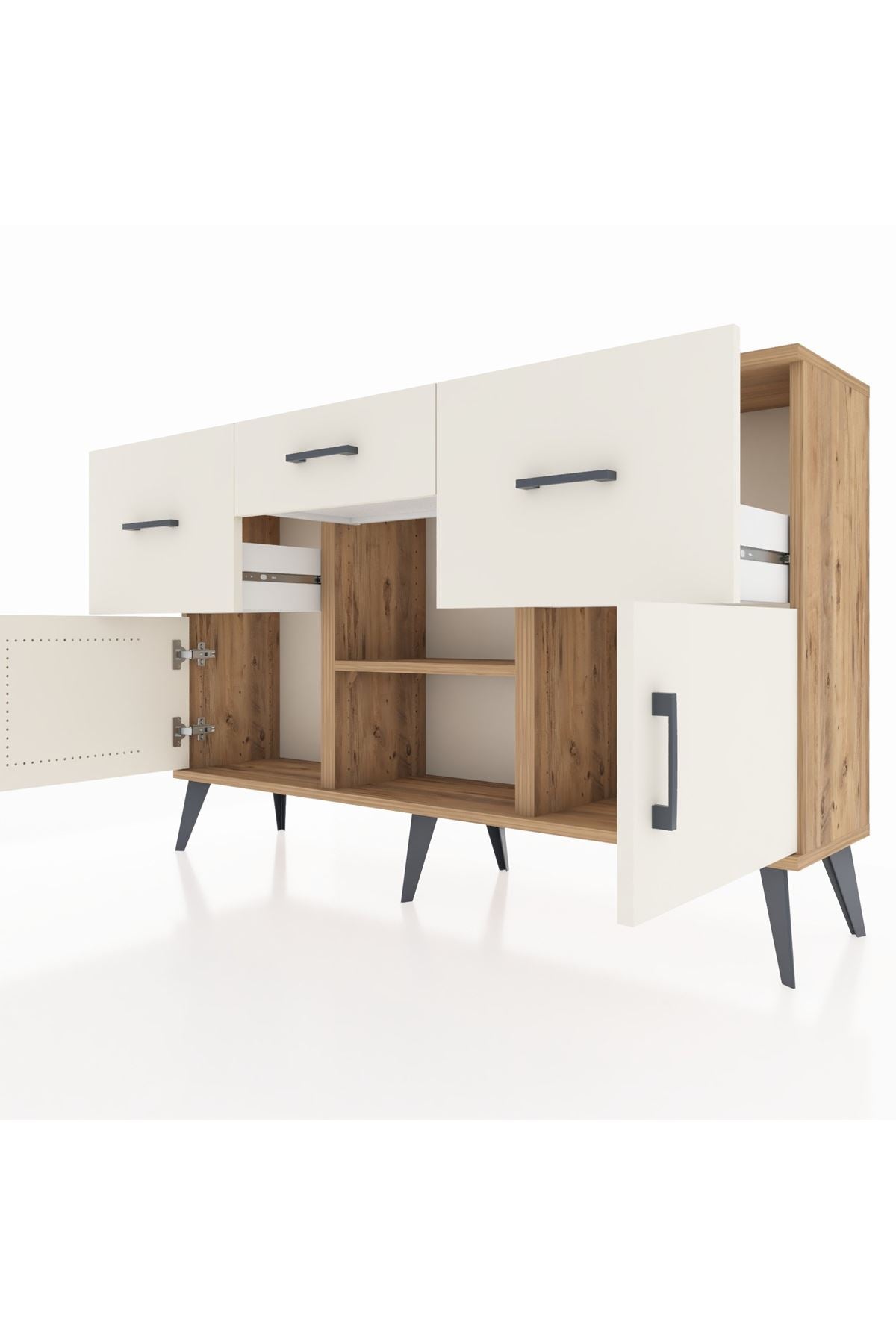 Arges Konsol Tek Raflı 3 Çekmeceli 3 Kapaklı 132x30x83 - S144M010V22A