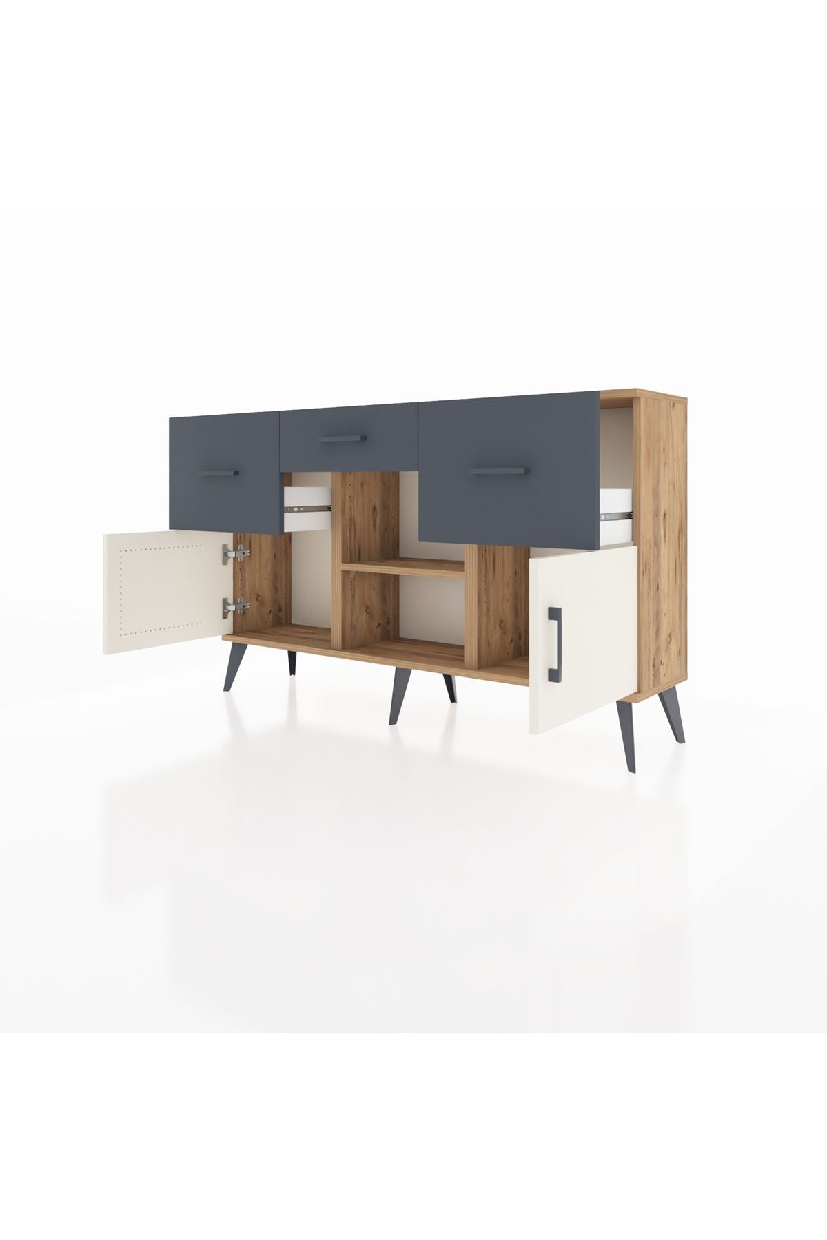 Arges Konsol Tek Raflı 3 Çekmeceli 3 Kapaklı 132x30x83 - S144M010V23A