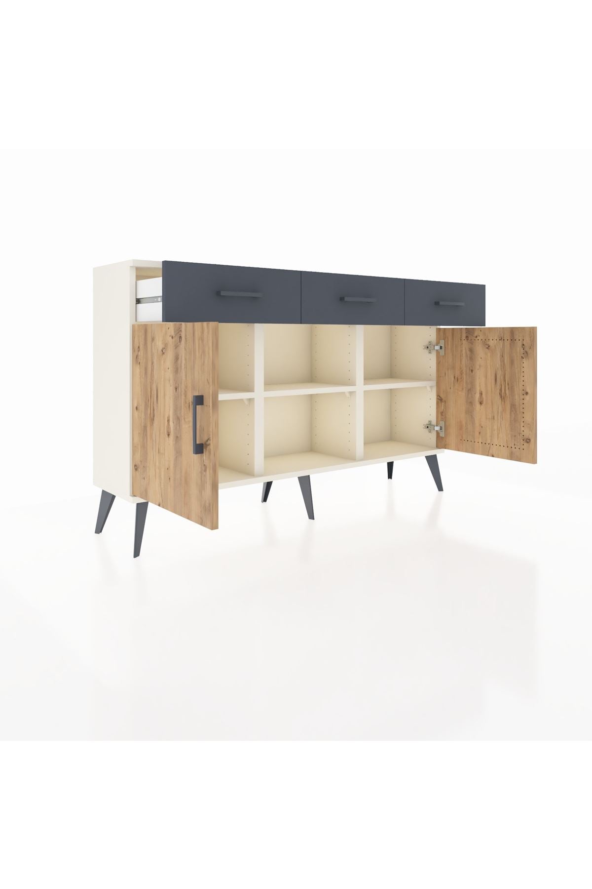 Arges Konsol 3 Raflı 3 Çekmeceli 3 Kapaklı 132x30x83 - S144M022V02A