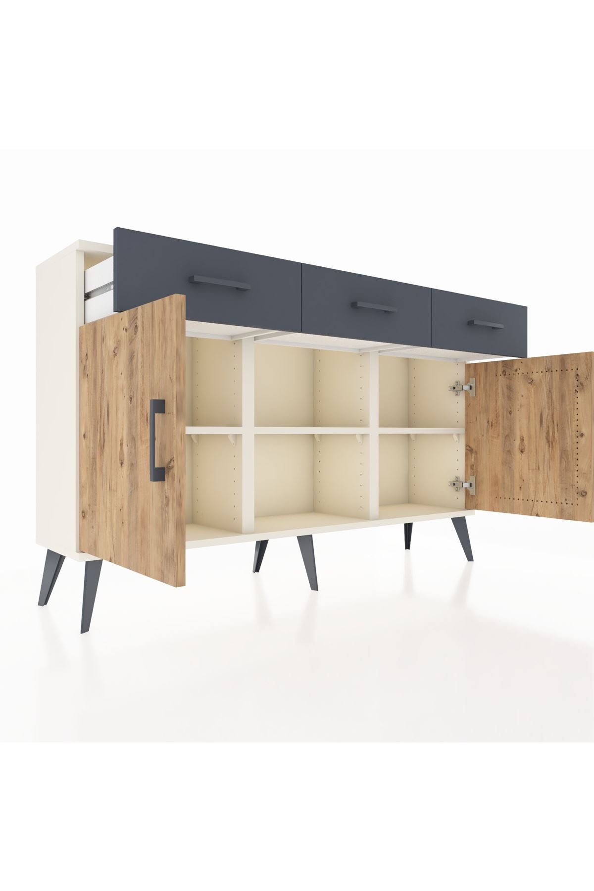 Arges Konsol 3 Raflı 3 Çekmeceli 3 Kapaklı 132x30x83 - S144M022V02A