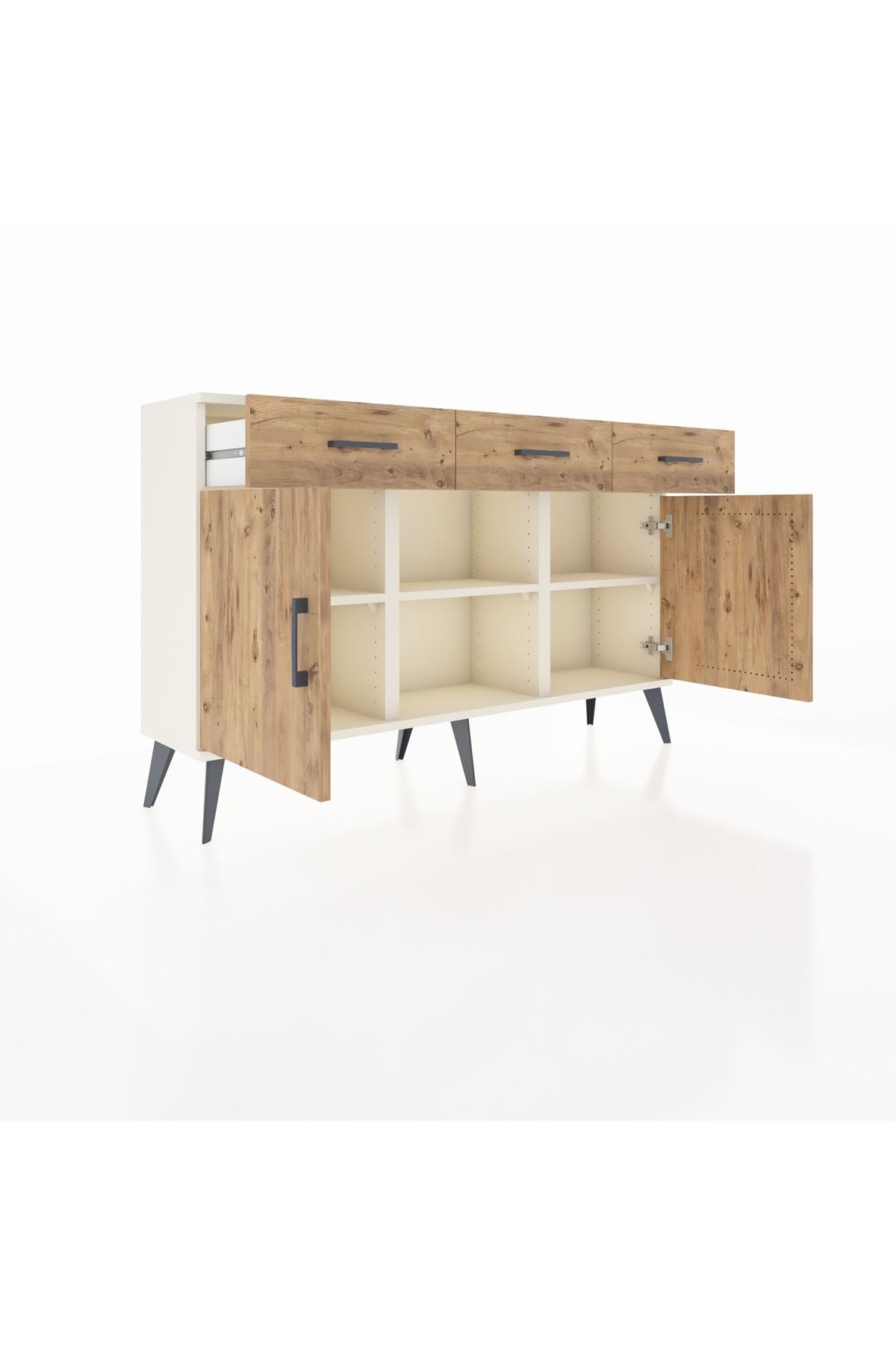 Arges Konsol 3 Raflı 3 Çekmeceli 3 Kapaklı 132x30x83 - S144M022V03A