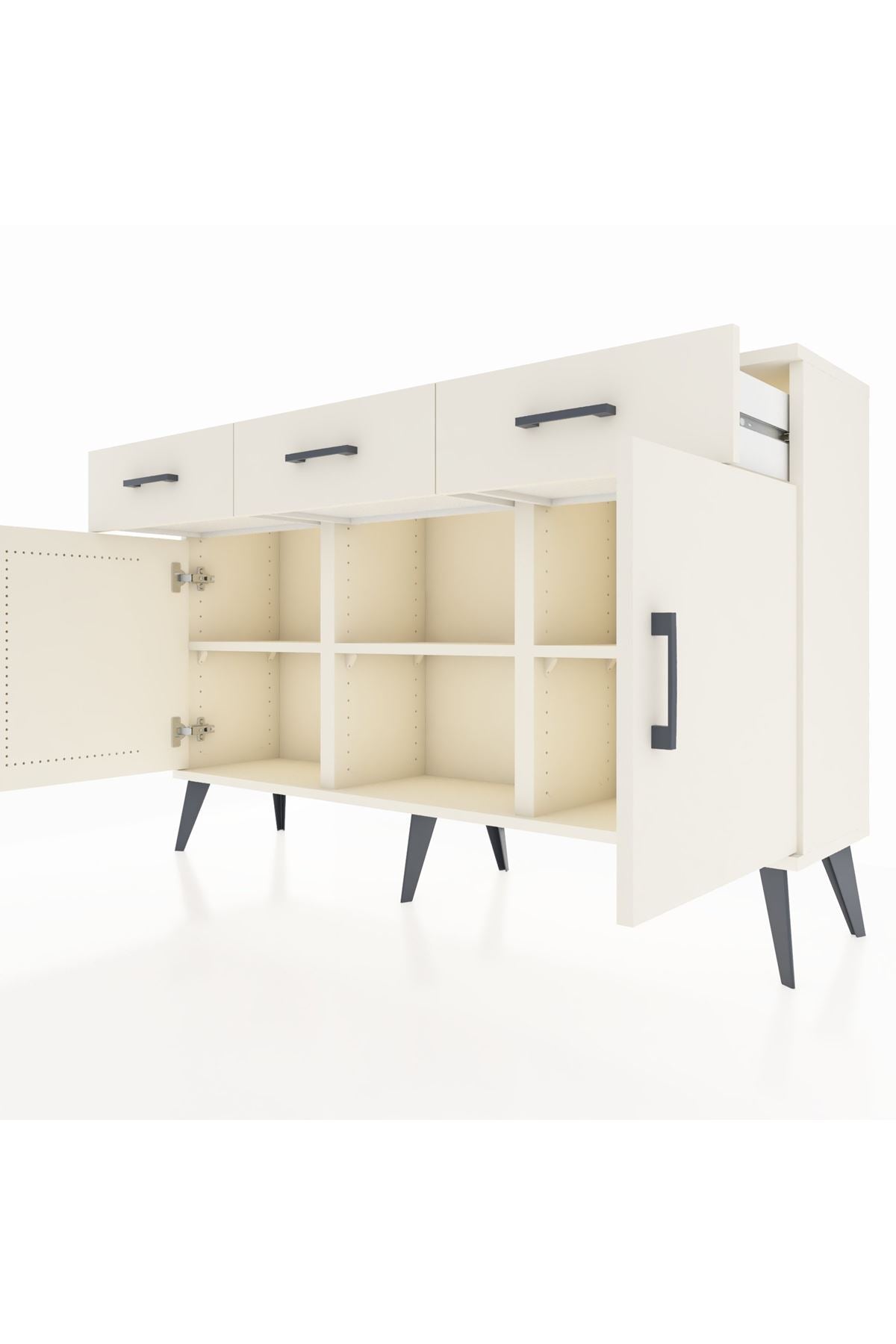 Arges Konsol 3 Raflı 3 Çekmeceli 3 Kapaklı 132x30x83 - S144M022V04A