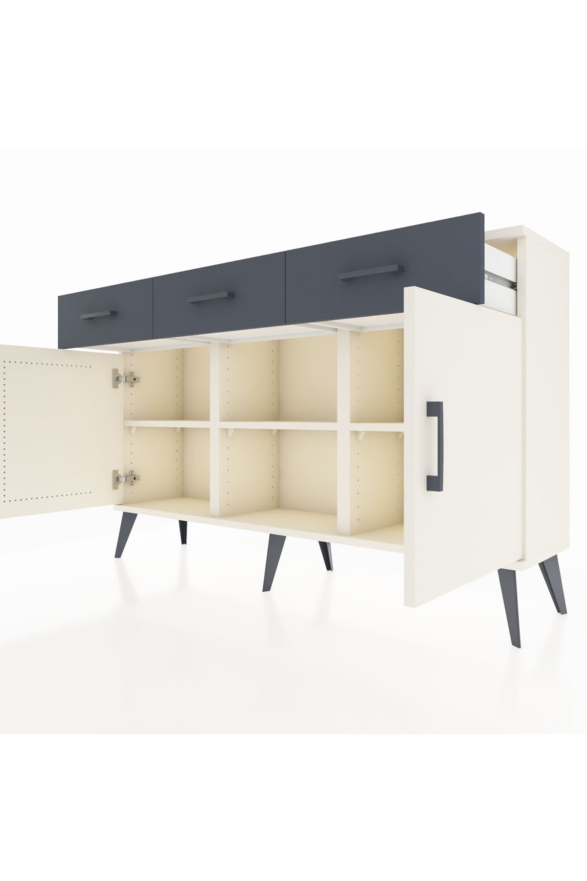 Arges Konsol 3 Raflı 3 Çekmeceli 3 Kapaklı 132x30x83 - S144M022V05A