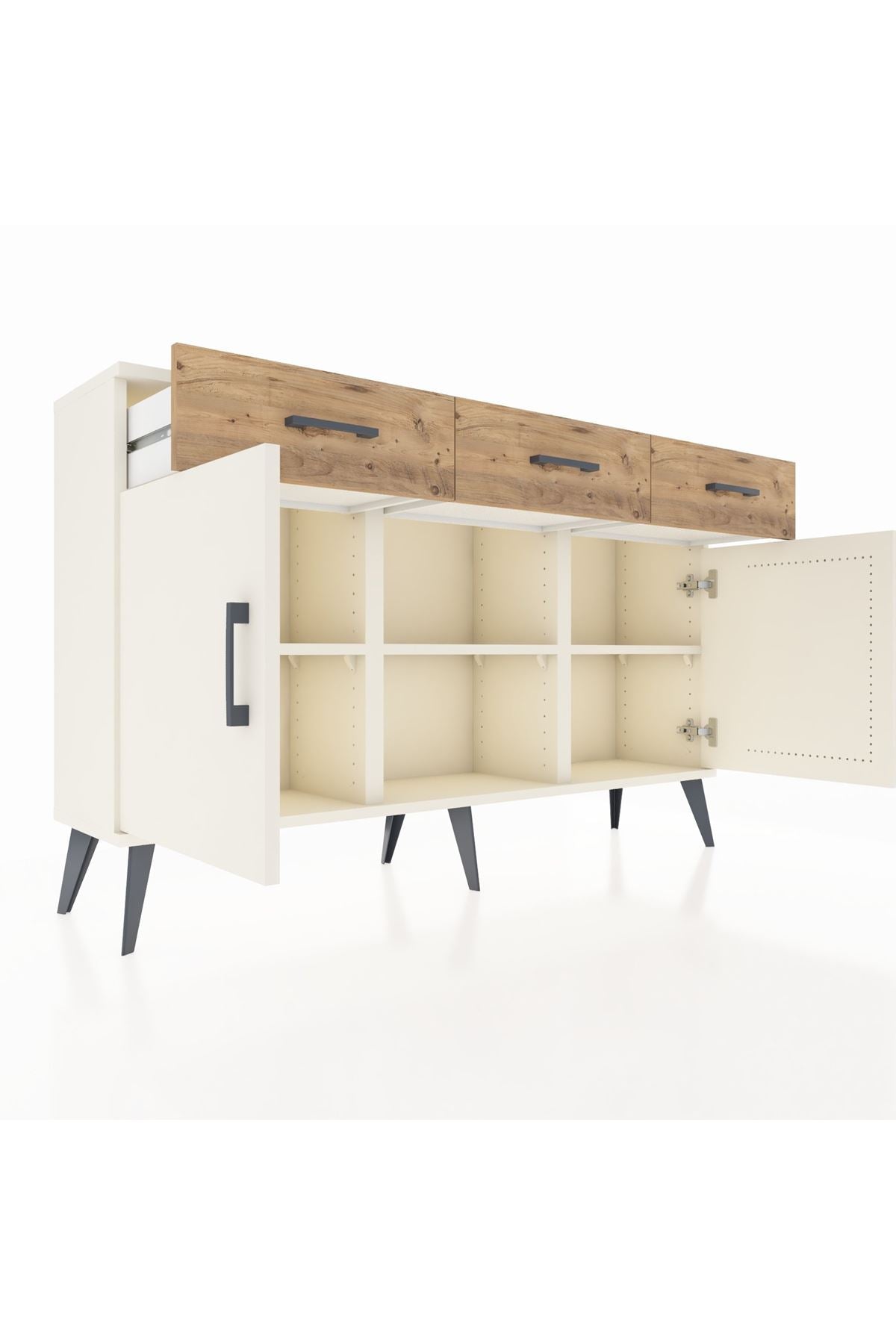 Arges Konsol 3 Raflı 3 Çekmeceli 3 Kapaklı 132x30x83 - S144M022V06A