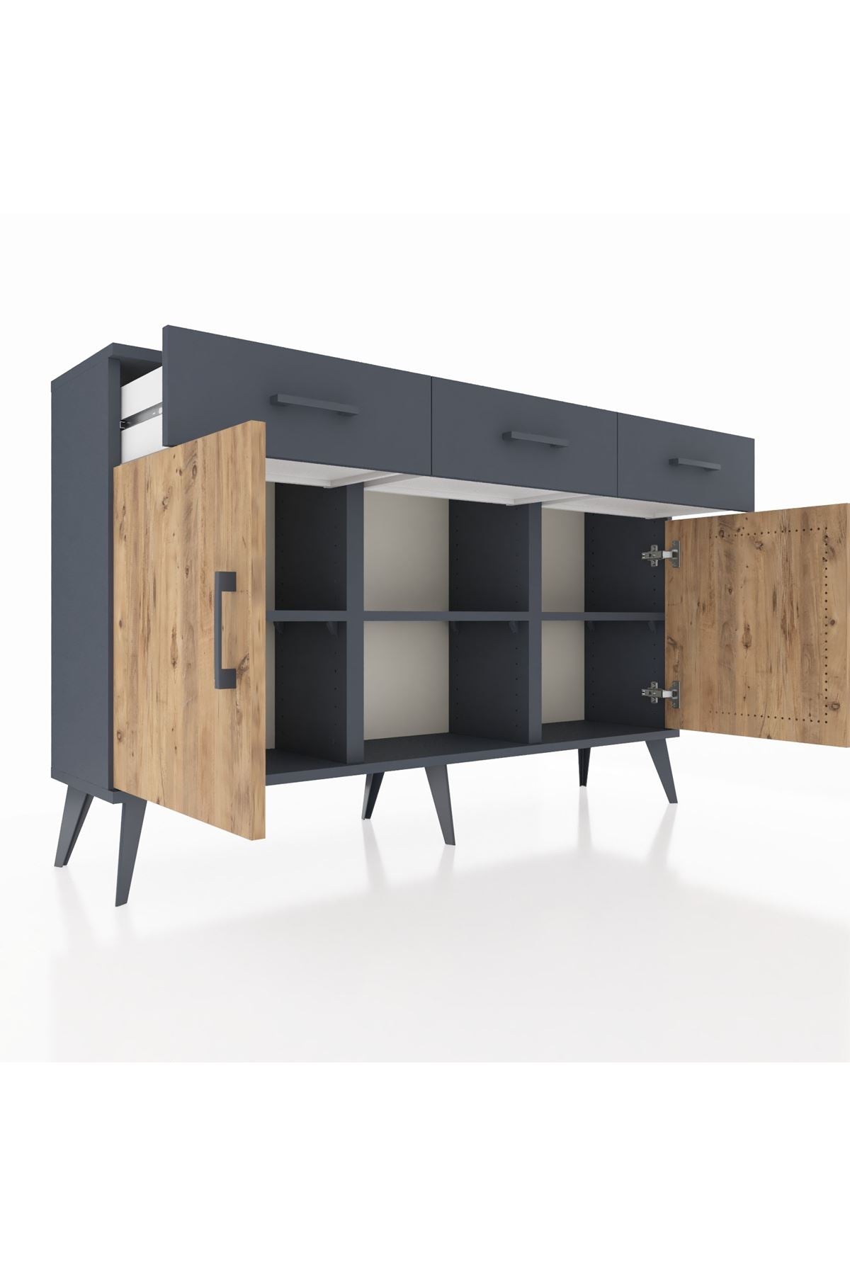 Arges Konsol 3 Raflı 3 Çekmeceli 3 Kapaklı 132x30x83 - S144M022V11A