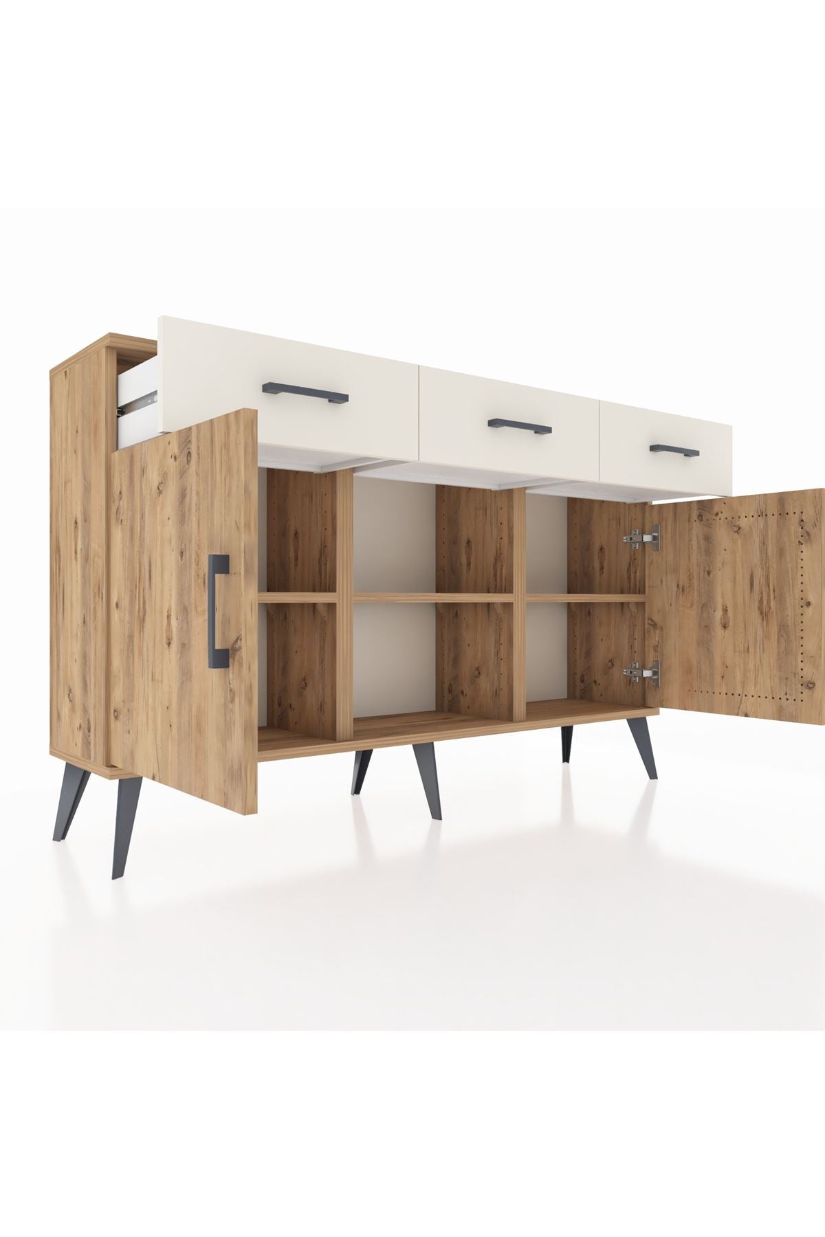 Arges Konsol 3 Raflı 3 Çekmeceli 3 Kapaklı 132x30x83 - S144M022V19A