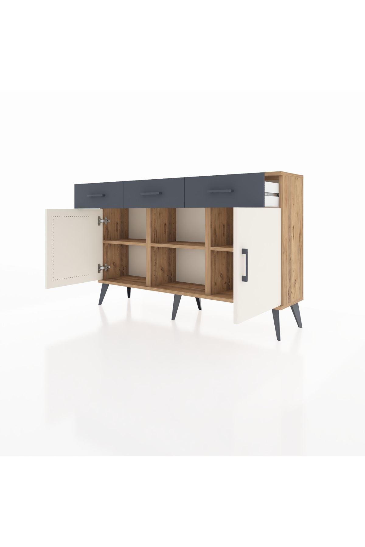 Arges Konsol 3 Raflı 3 Çekmeceli 3 Kapaklı 132x30x83 - S144M022V23A