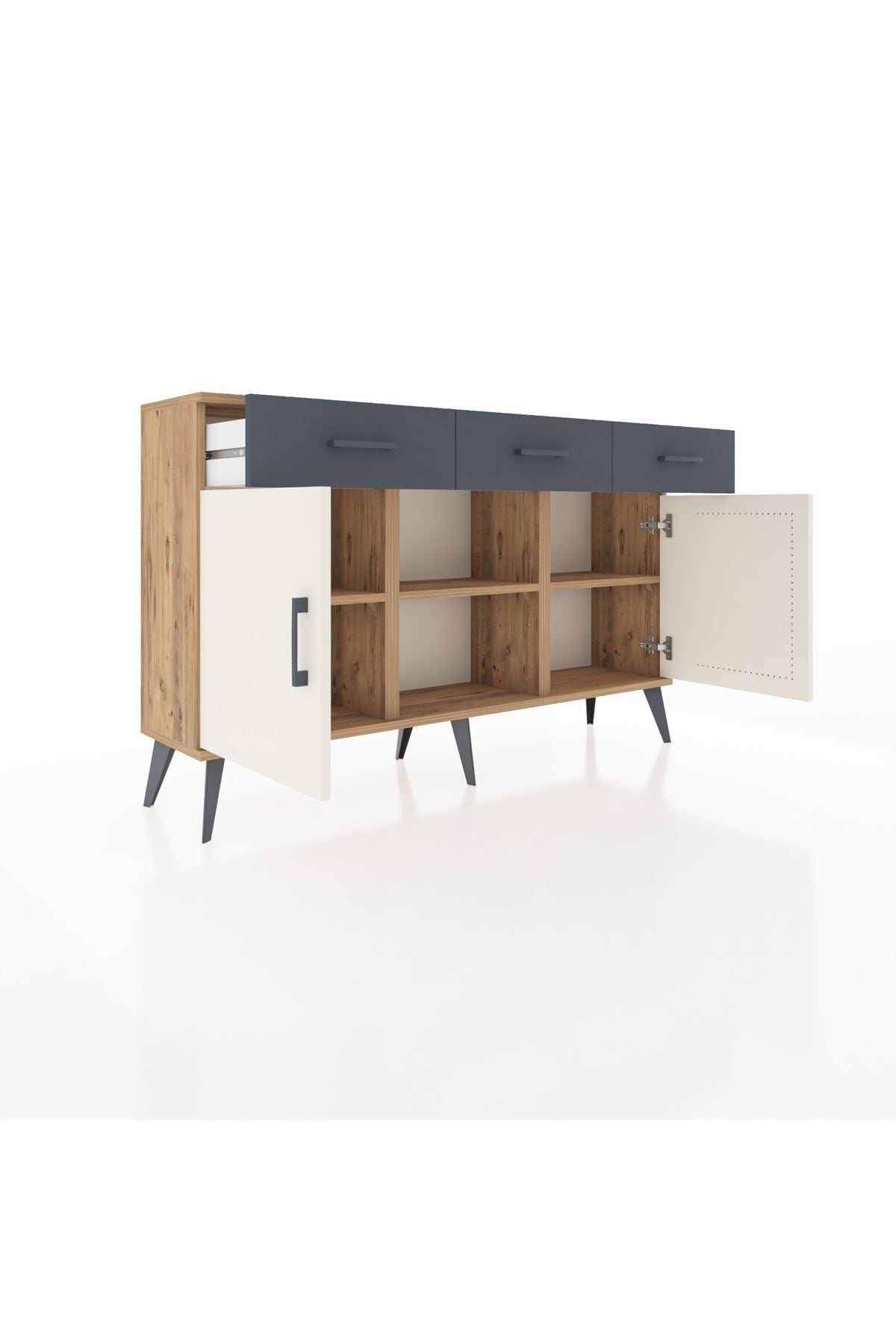 Arges Konsol 3 Raflı 3 Çekmeceli 3 Kapaklı 132x30x83 - S144M022V23A