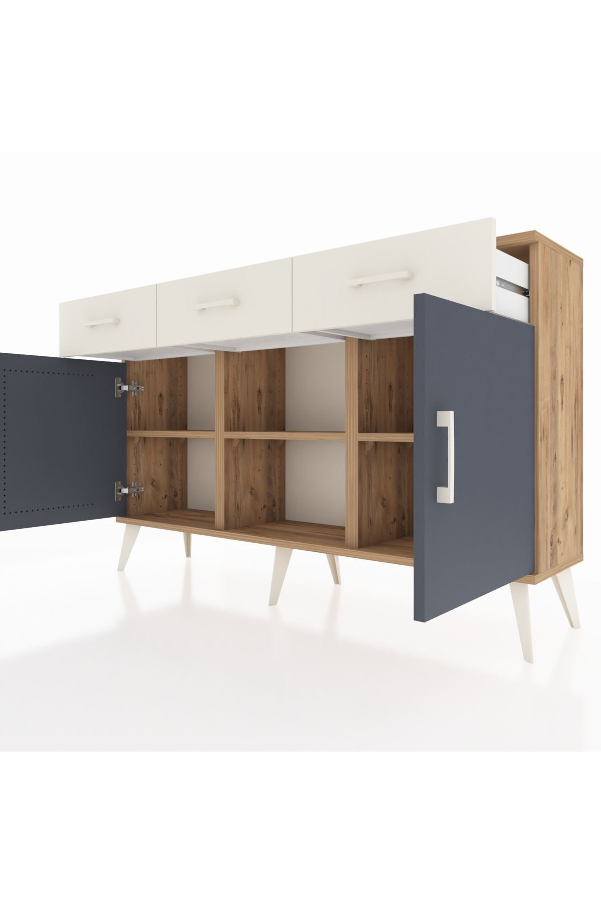 Arges Konsol 3 Raflı 3 Çekmeceli 3 Kapaklı 132x30x83 - S144M022V25A