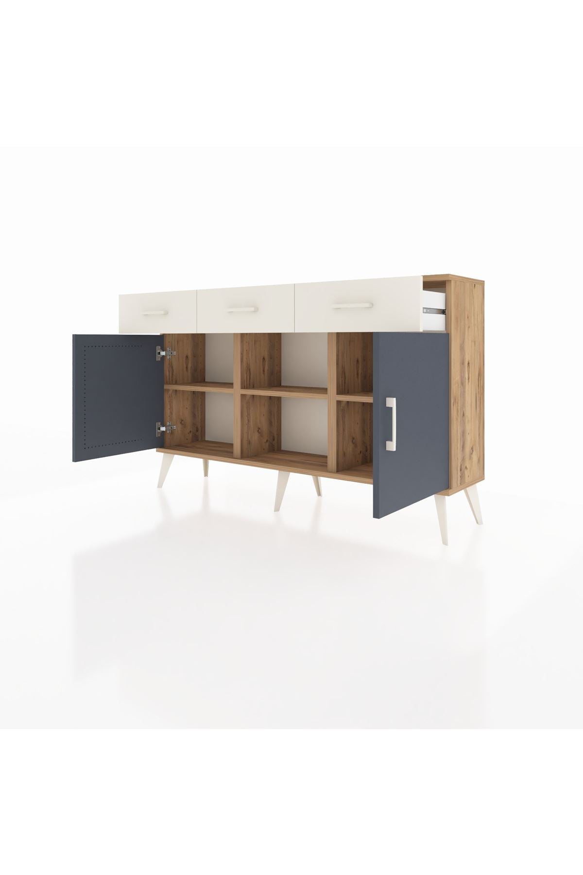 Arges Konsol 3 Raflı 3 Çekmeceli 3 Kapaklı 132x30x83 - S144M022V25A