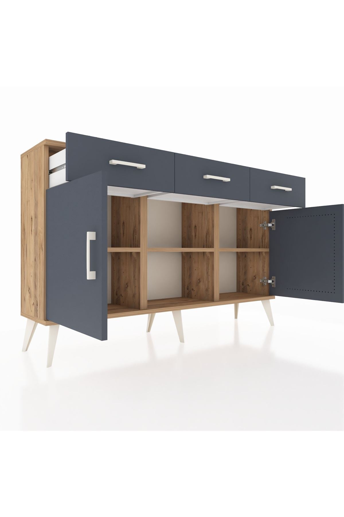 Arges Konsol 3 Raflı 3 Çekmeceli 3 Kapaklı 132x30x83 - S144M022V26A